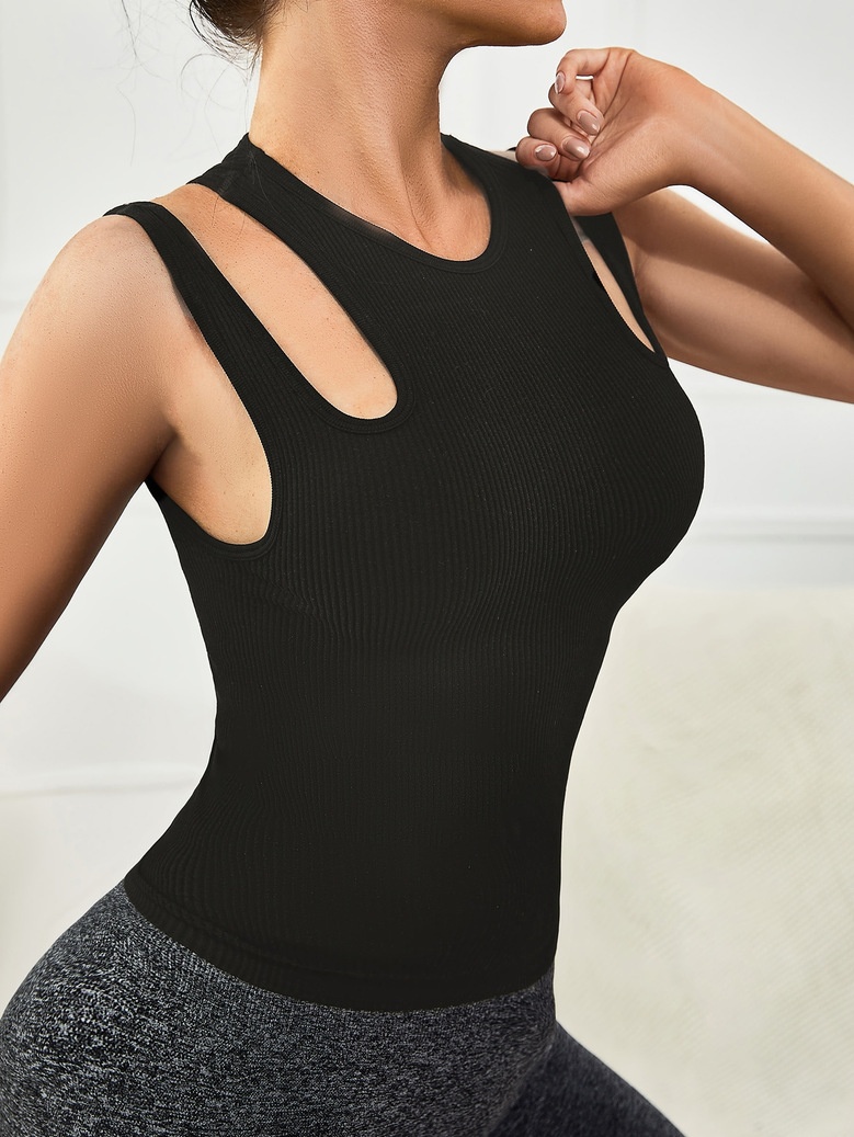 Slimming Ribbed Knit Quick-Dry Yoga Vest with Sexy S-Shape Fit for Women (without pads)