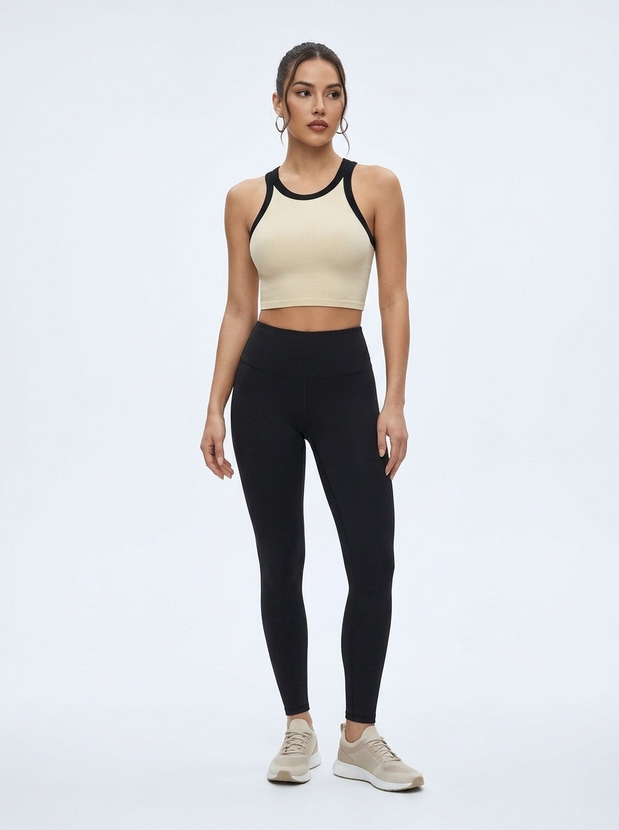 Women's Sexy High-Waisted Quick-Dry Cropped Color-Blocked Slim Fit Tank Top  (without pads)