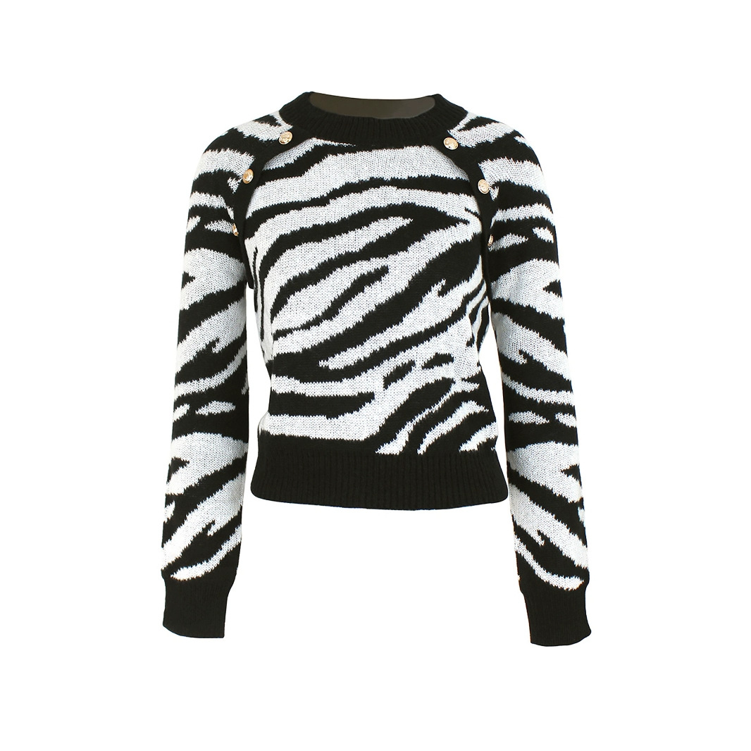 Women's Zebra Print Crew Neck Long Sleeve Sweater SSU-00062