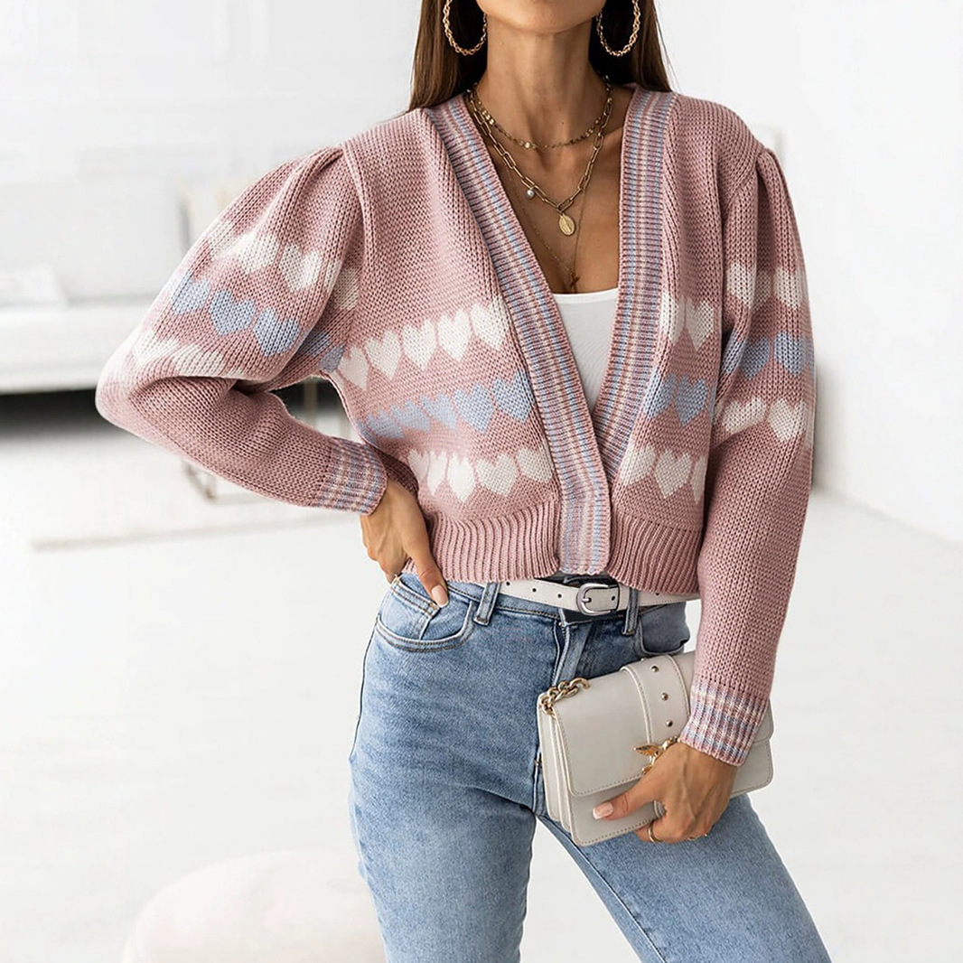 Women's Cropped Heart Sweater - Valentine's Day Knit Top SSU-00065