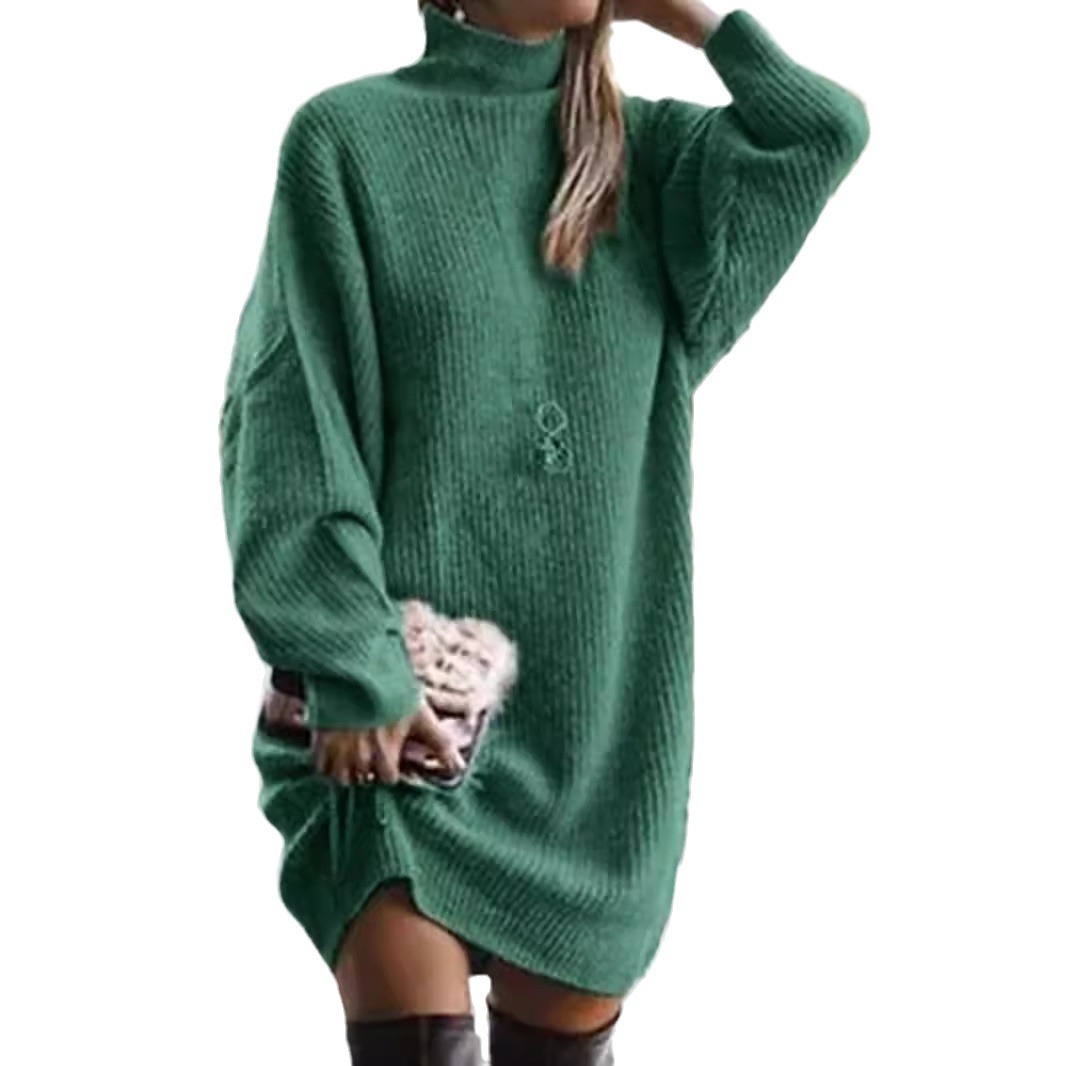 Knit Long Sleeve Turtleneck Dress - Autumn Winter