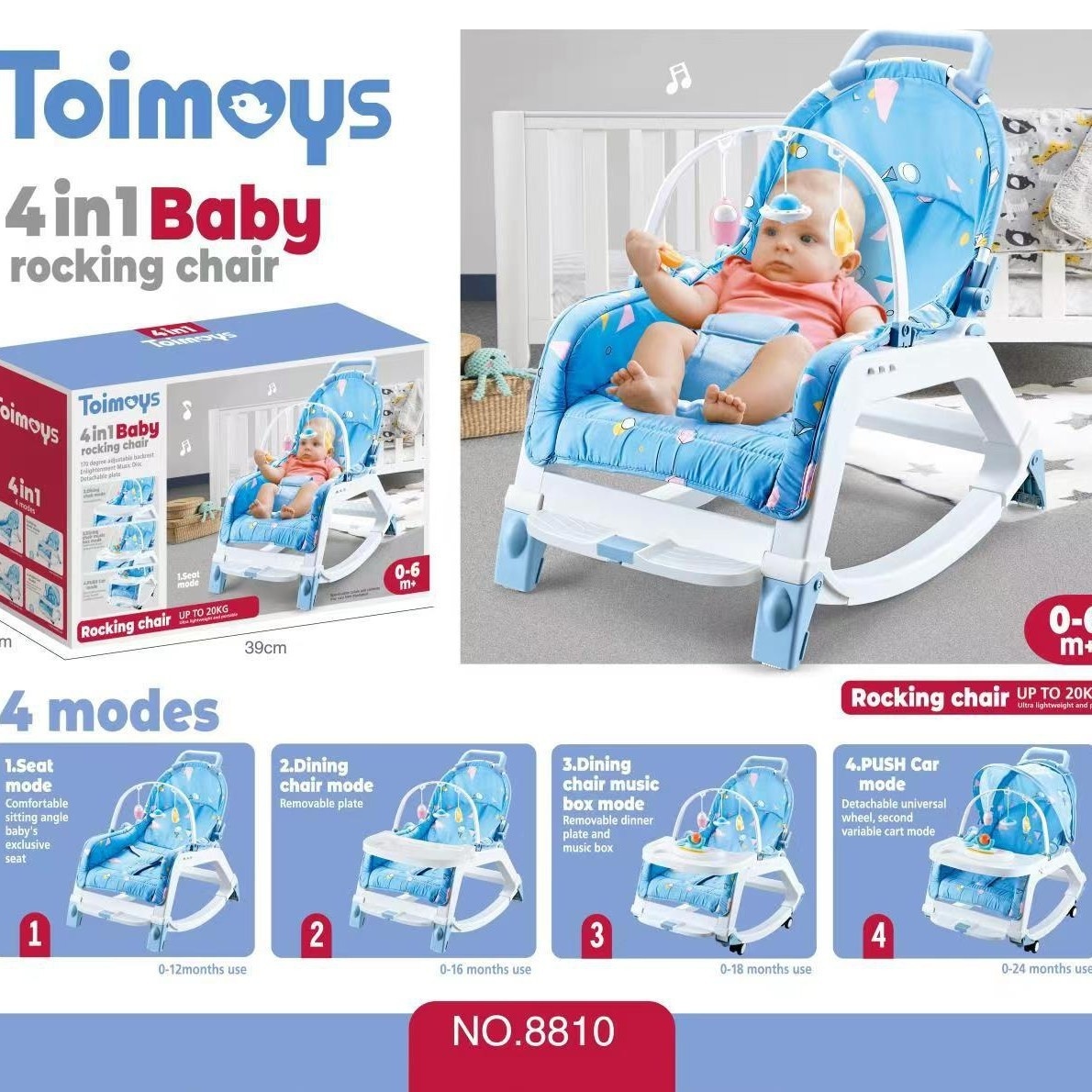 Chaise berçante et siège de salle à manger multifonctionnels 4 en 1 pour bébé