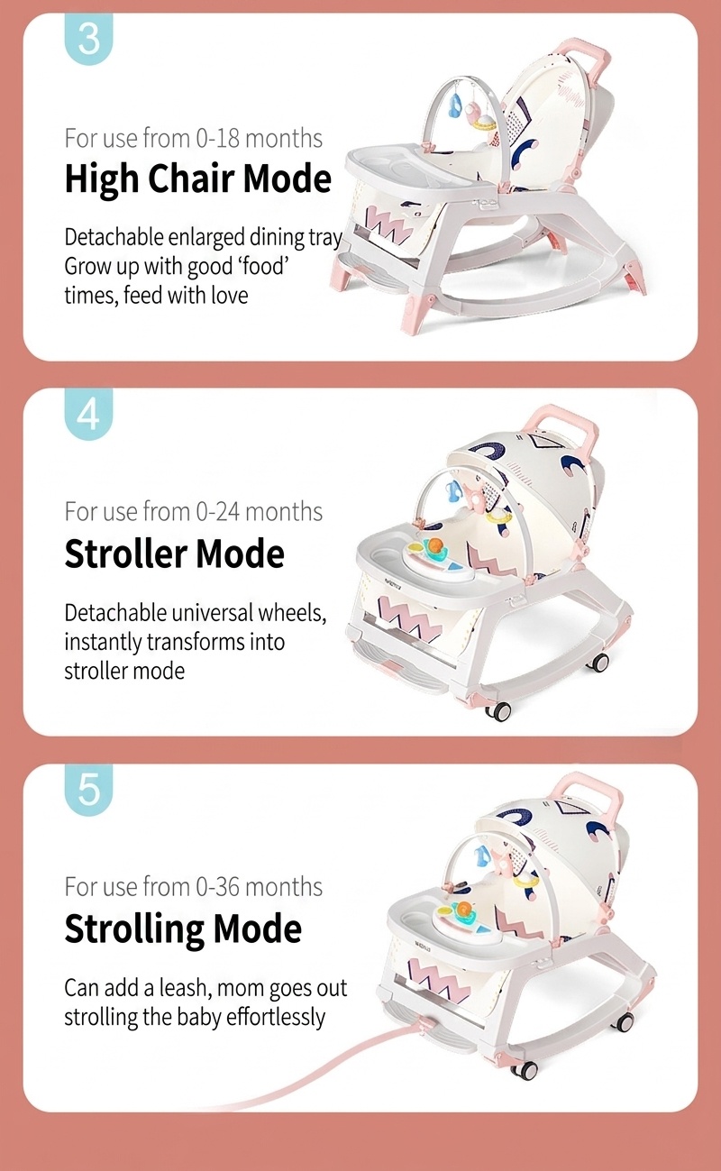 Chaise berçante et siège de salle à manger multifonctionnels 4 en 1 pour bébé