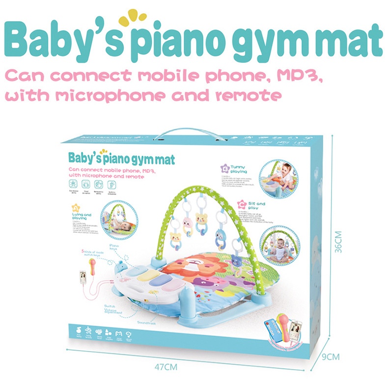 Interactive Baby Piano Gym Mat with Music & Microphone