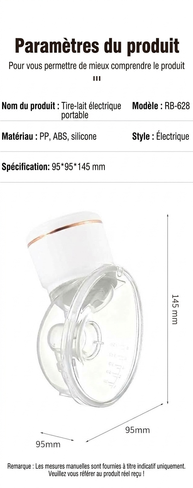 Tire-lait électrique portable - Collecteur de lait mains libres, aspiration puissante et moteur silencieux pour l'allaitement post-partum
