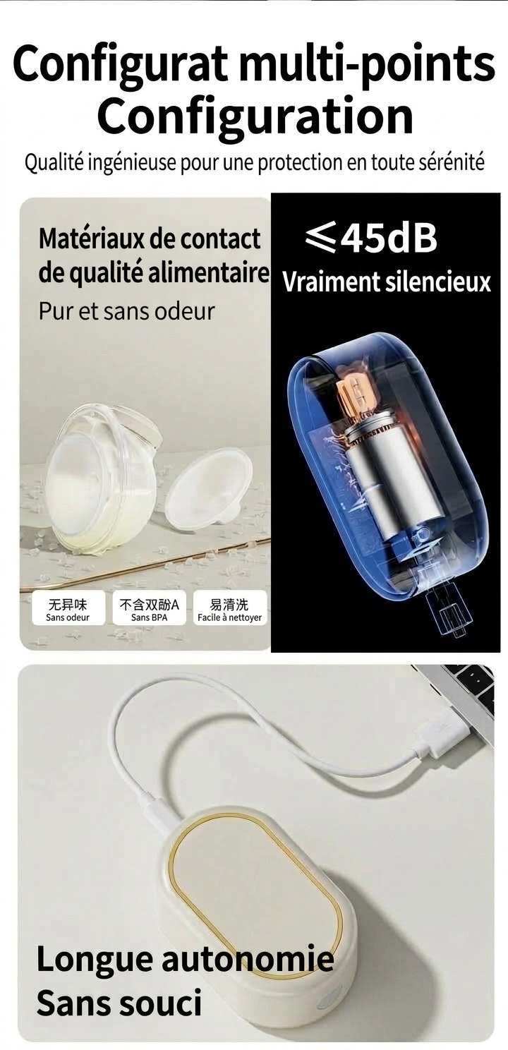 Tire-lait mains libres portable - Design discret, léger et silencieux pour les mamans allaitantes actives