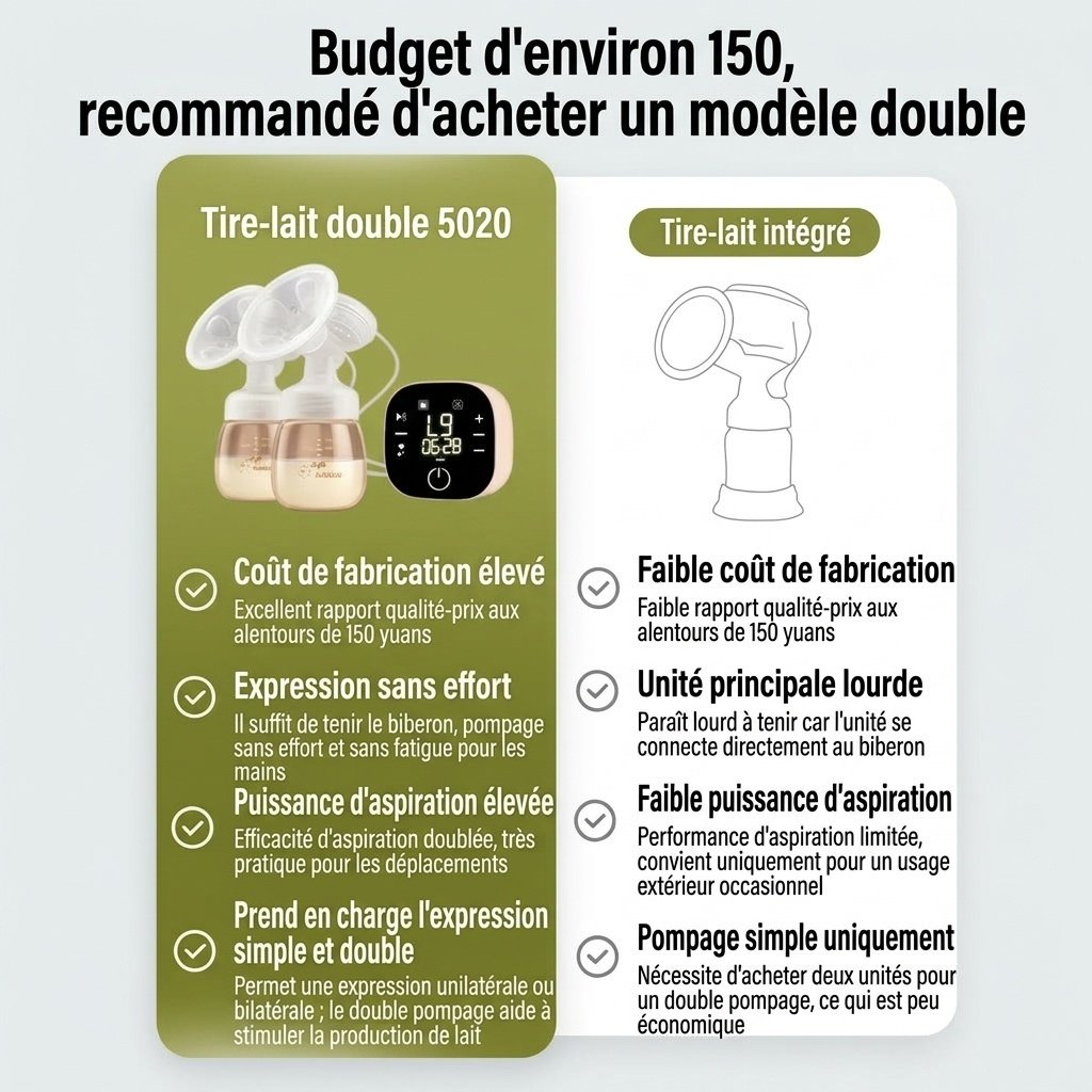 Tire-lait électrique double - Double aspiration indolore pour une lactation optimale, extraction silencieuse multi-modes pour les jeunes mamans