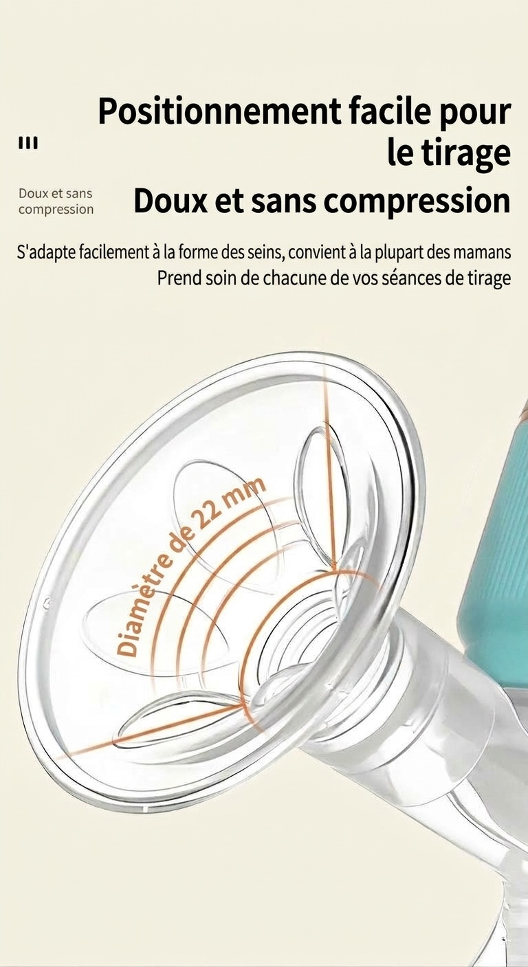 Tire-lait électrique portable sans fil - 27 niveaux d'aspiration réglables, matériau PP de qualité alimentaire sans BPA pour les mamans allaitantes