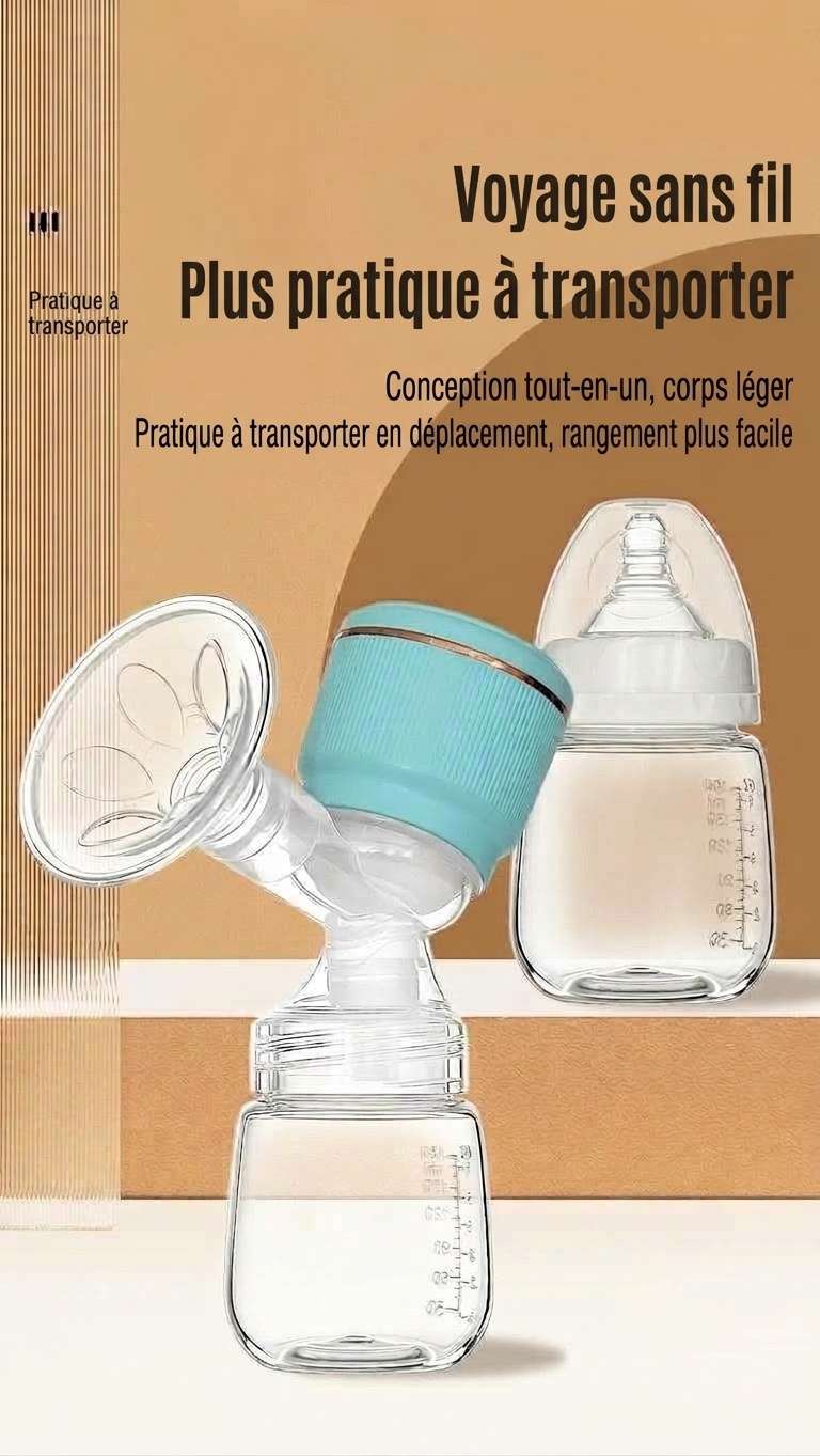 Tire-lait électrique portable sans fil - 27 niveaux d'aspiration réglables, matériau PP de qualité alimentaire sans BPA pour les mamans allaitantes
