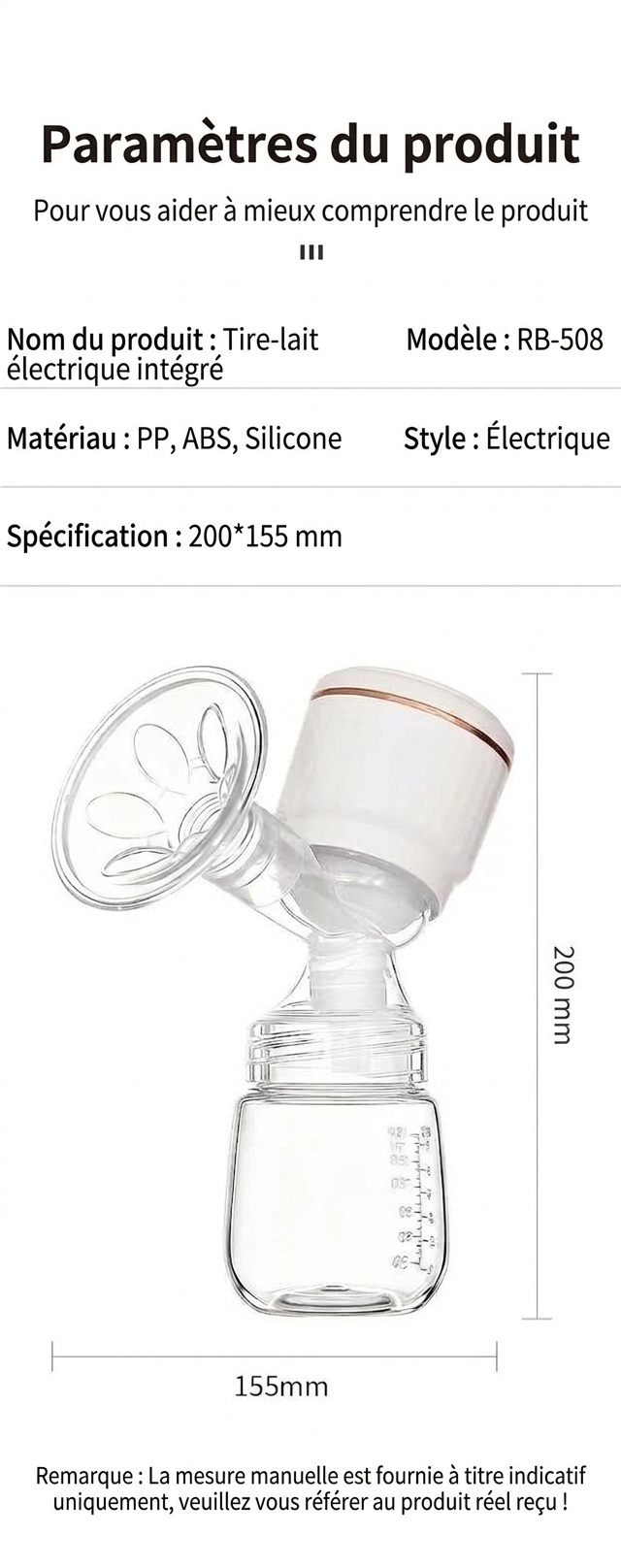 Tire-lait électrique portable sans fil - 3 modes intelligents, 27 niveaux d'aspiration et système hygiénique anti-reflux pour l'allaitement maternel