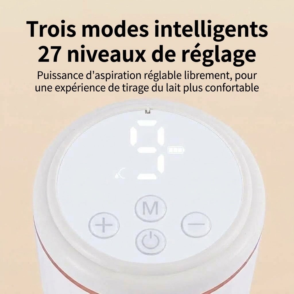 Tire-lait électrique portable sans fil - 3 modes intelligents, 27 niveaux d'aspiration et système hygiénique anti-reflux pour l'allaitement maternel