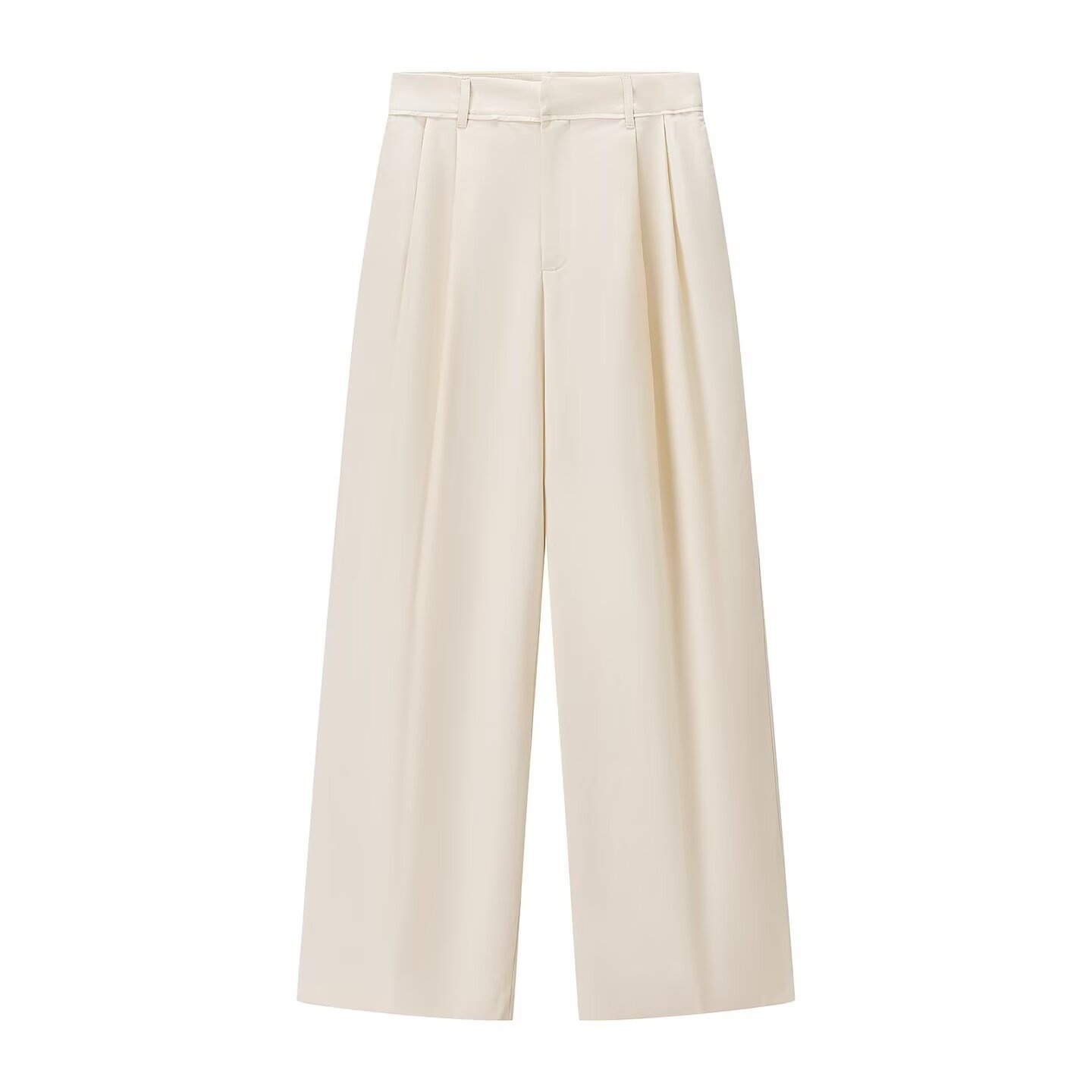 Eleganti pantaloni a gamba larga con pieghe - color bianco sporco