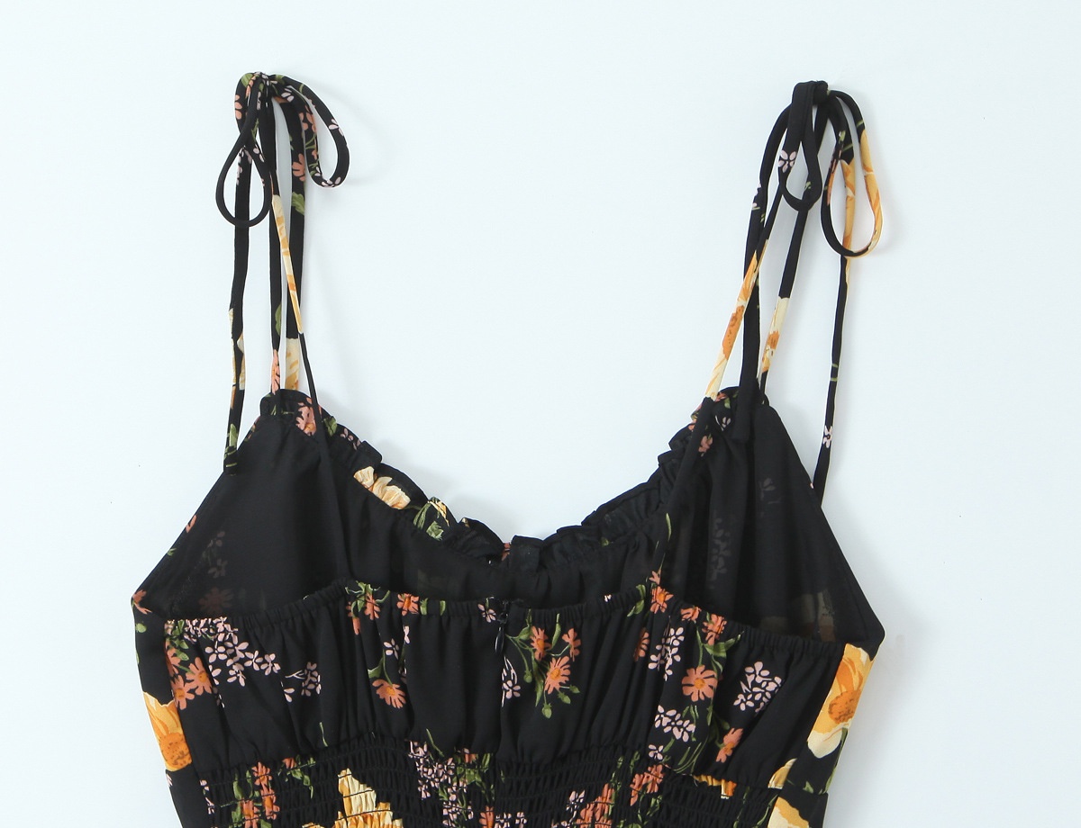 Floral Print Ruffle Hem Cami Mini Dress - Tie Shoulder Sundress