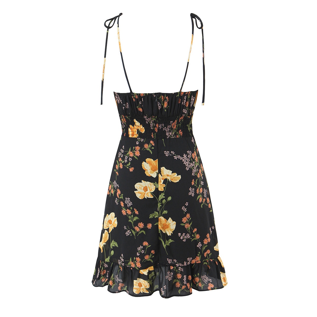 Floral Print Ruffle Hem Cami Mini Dress - Tie Shoulder Sundress