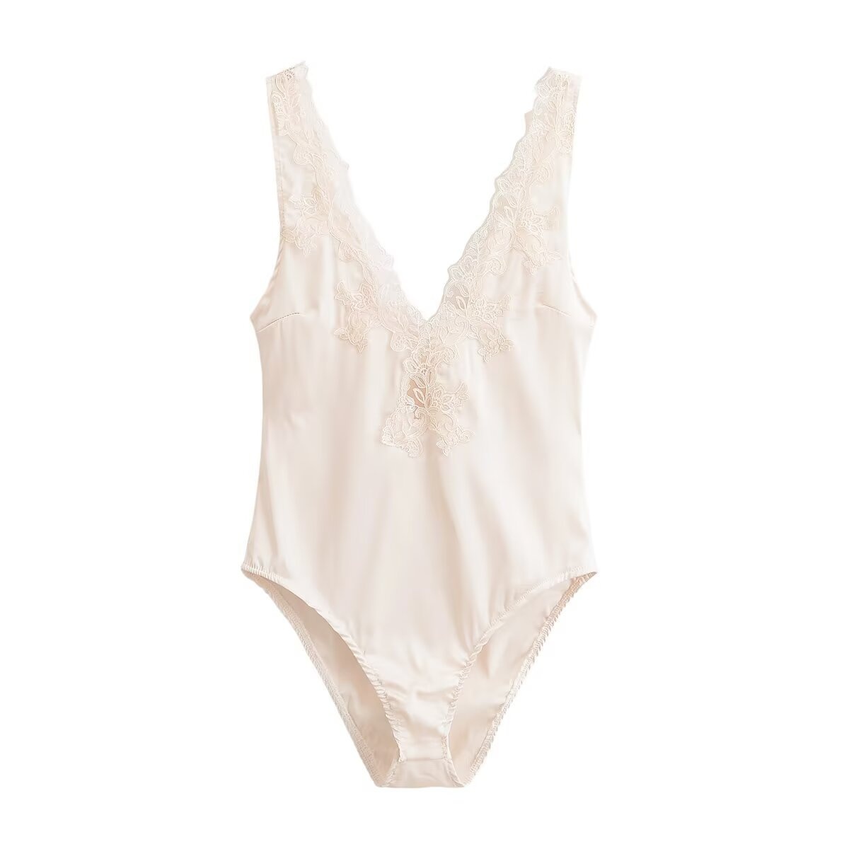 Elegante body in raso e pizzo con scollo a V - Top intimo e da indossare a strati