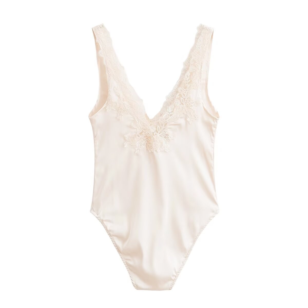 Elegante body in raso e pizzo con scollo a V - Top intimo e da indossare a strati