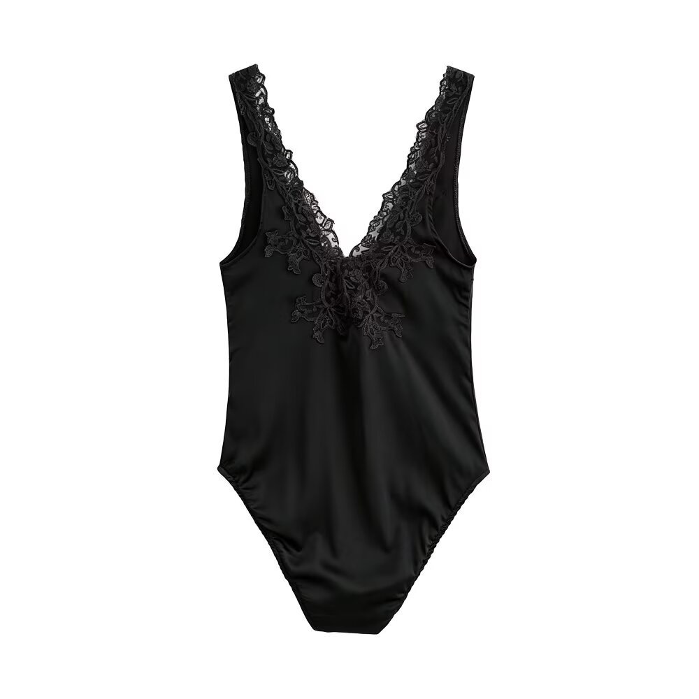 Elegante body in raso e pizzo con scollo a V - Top intimo e da indossare a strati