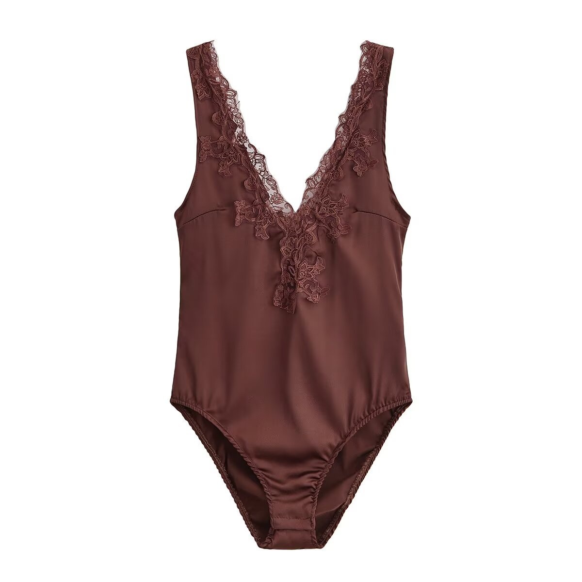 Elegante body in raso e pizzo con scollo a V - Top intimo e da indossare a strati