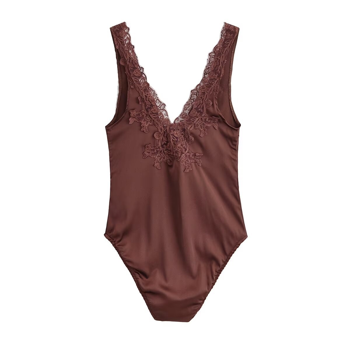 Elegante body in raso e pizzo con scollo a V - Top intimo e da indossare a strati