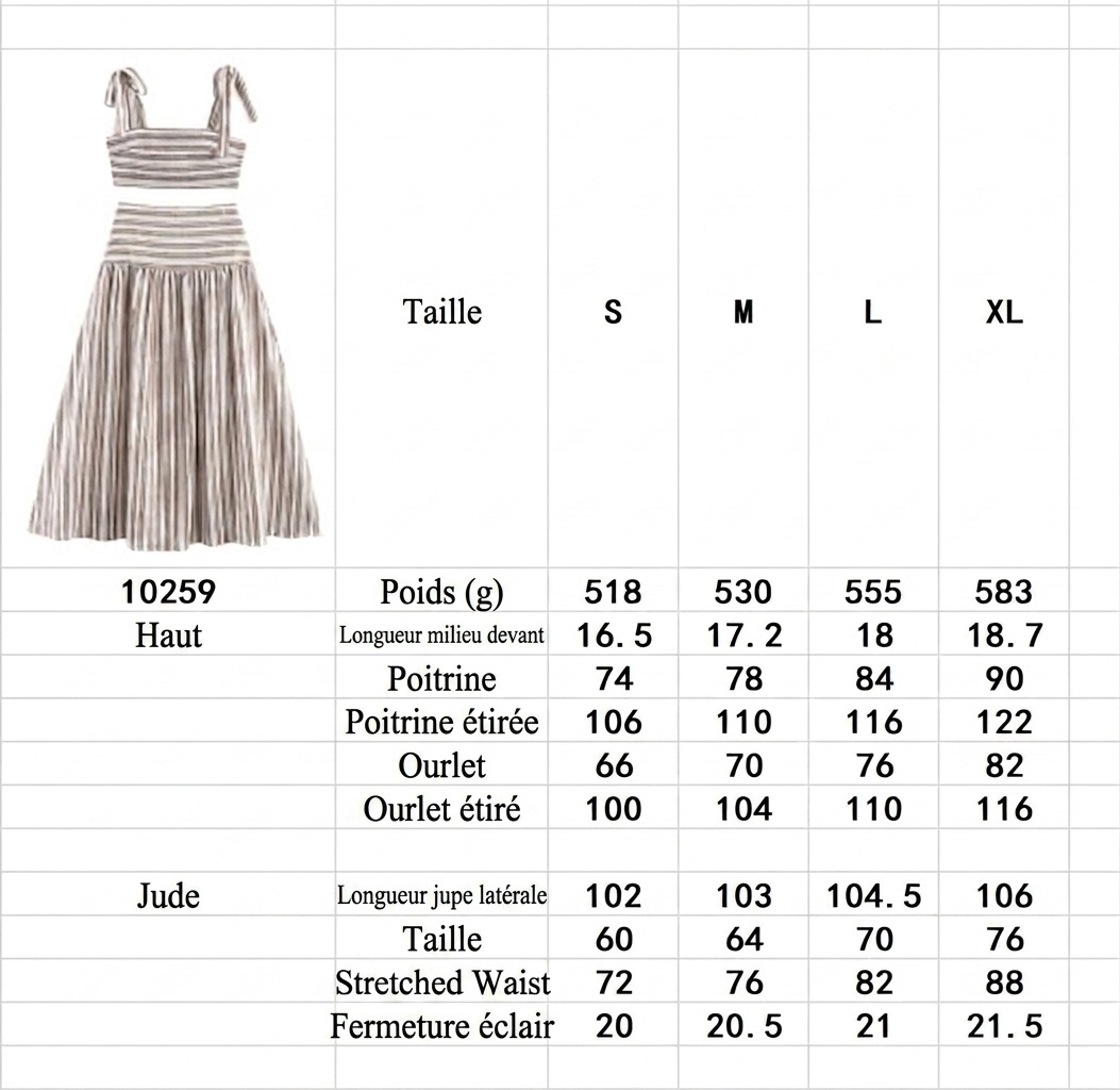 Ensemble crop top rayé à épaules dénudées et jupe midi - Chic d'été