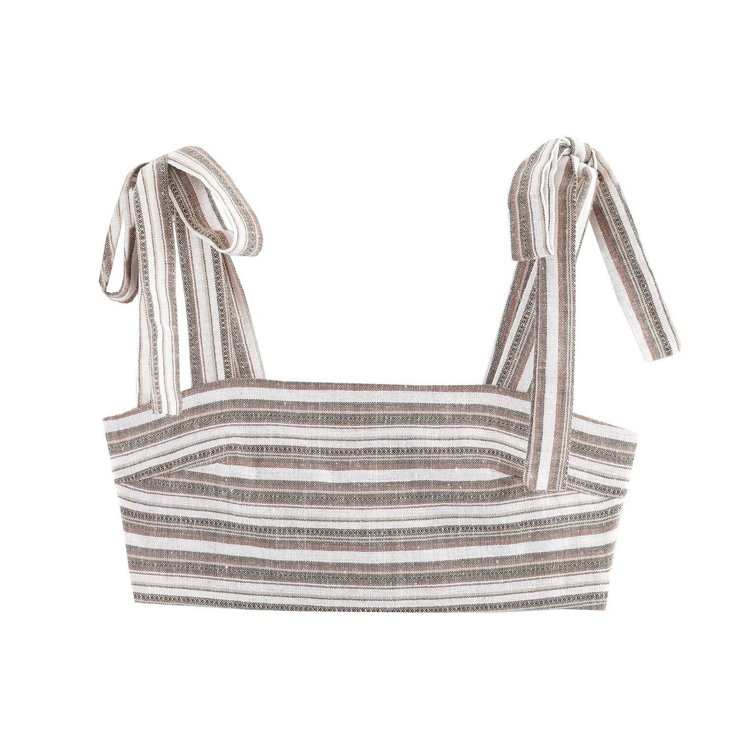 Completo composto da crop top a righe con laccetti sulle spalle e gonna midi - Chic estivo