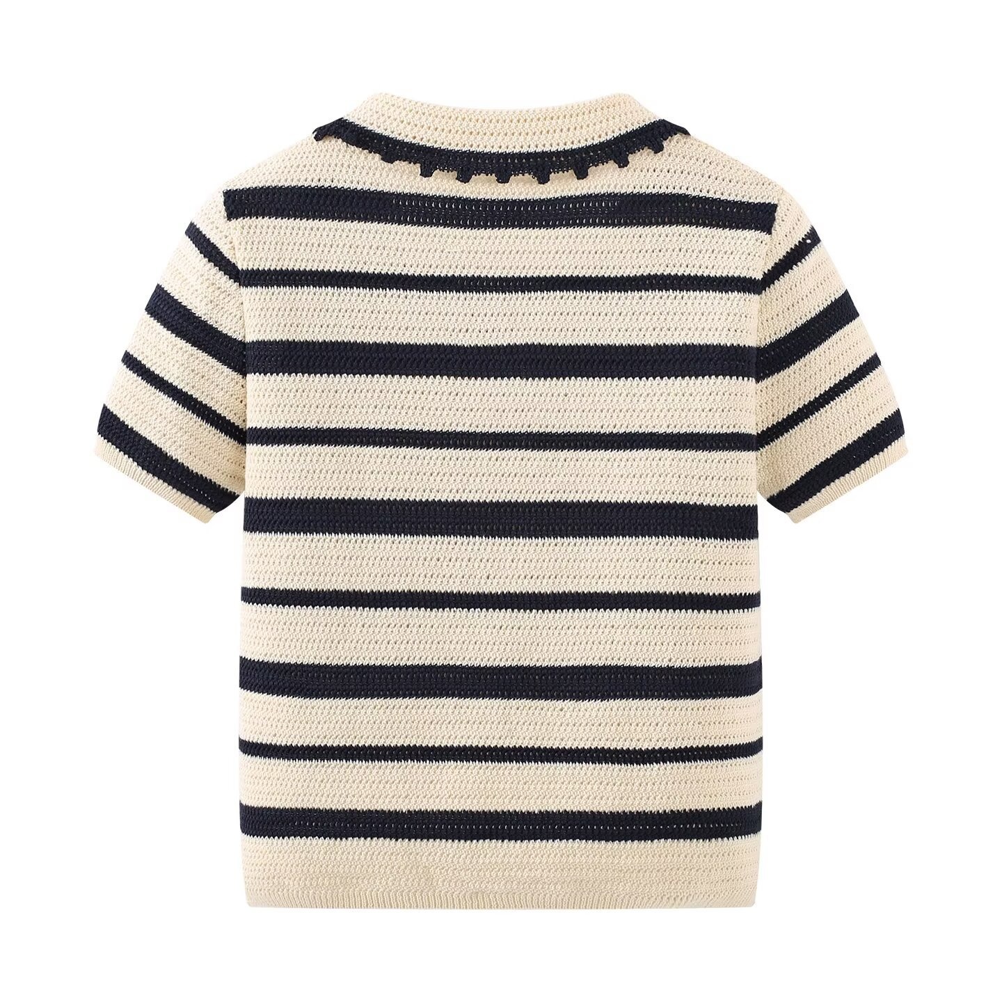 Polo da donna a righe in maglia - Top corto a maniche corte