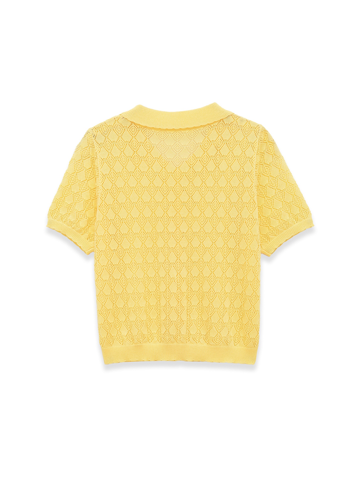 Cardigan polo da donna giallo a maglia aperta, maniche corte