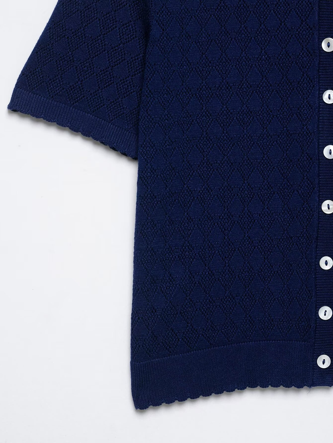 Cardigan polo da donna blu navy in maglia - Maniche corte con bottoni