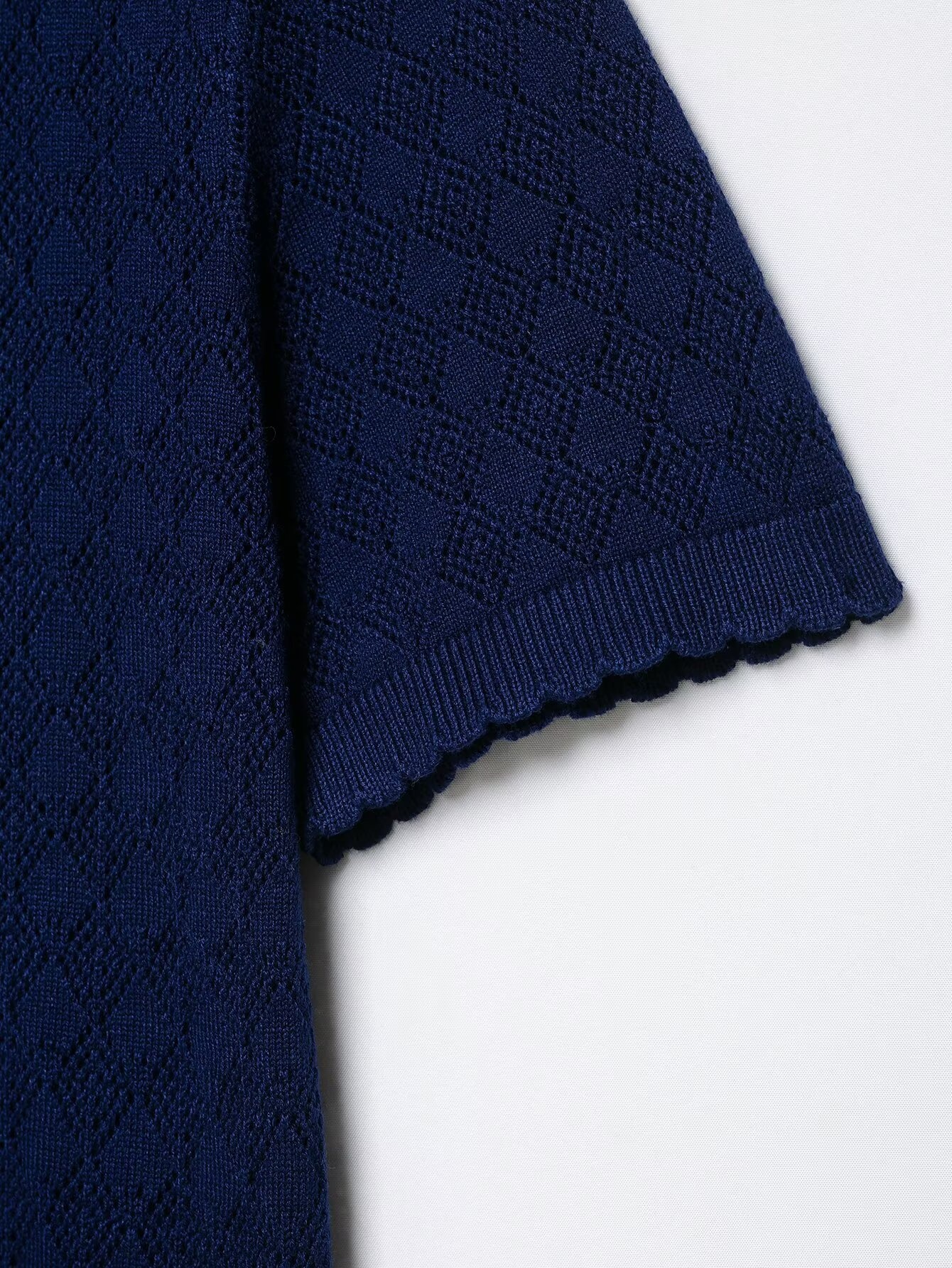 Cardigan polo da donna blu navy in maglia - Maniche corte con bottoni