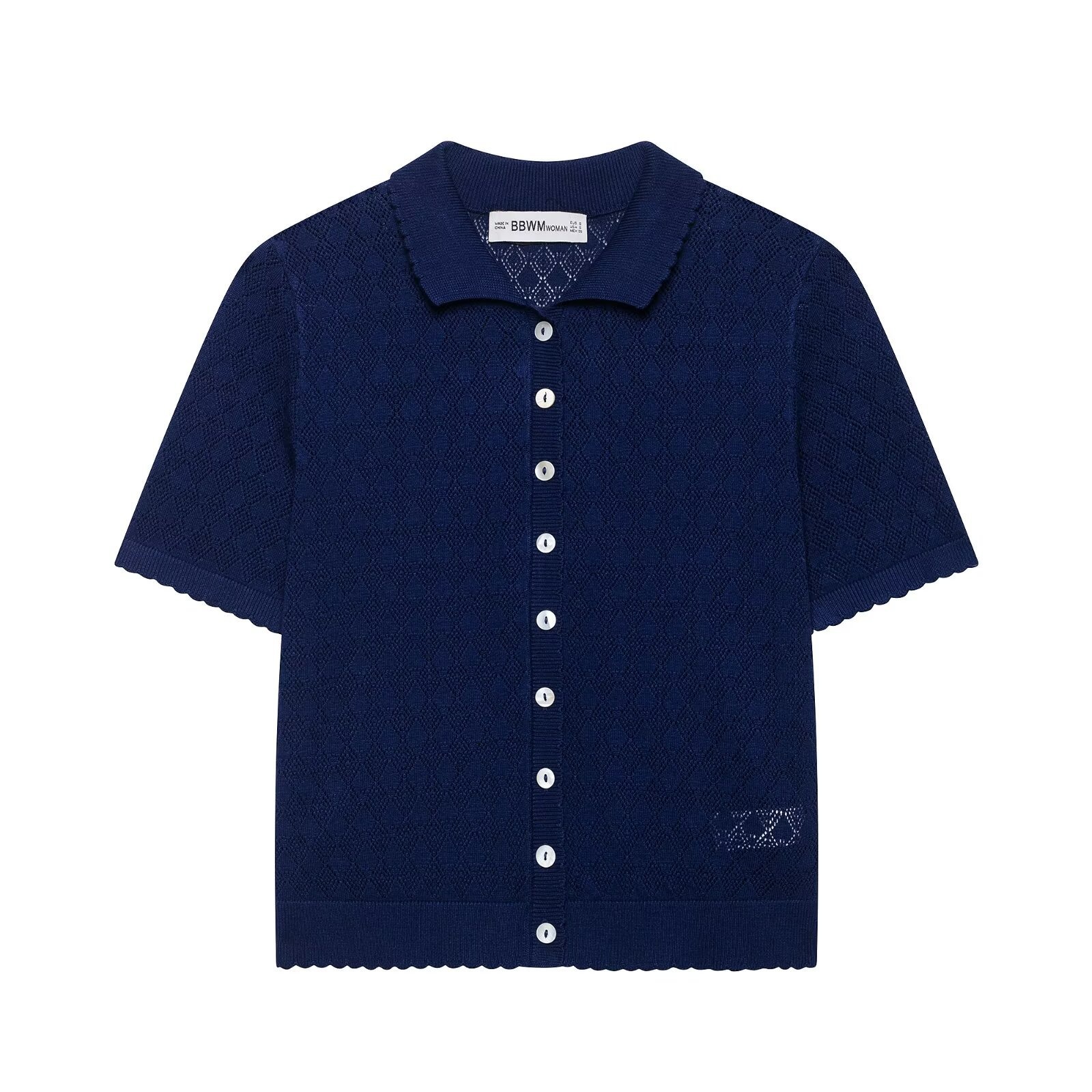 Cardigan polo da donna blu navy in maglia - Maniche corte con bottoni