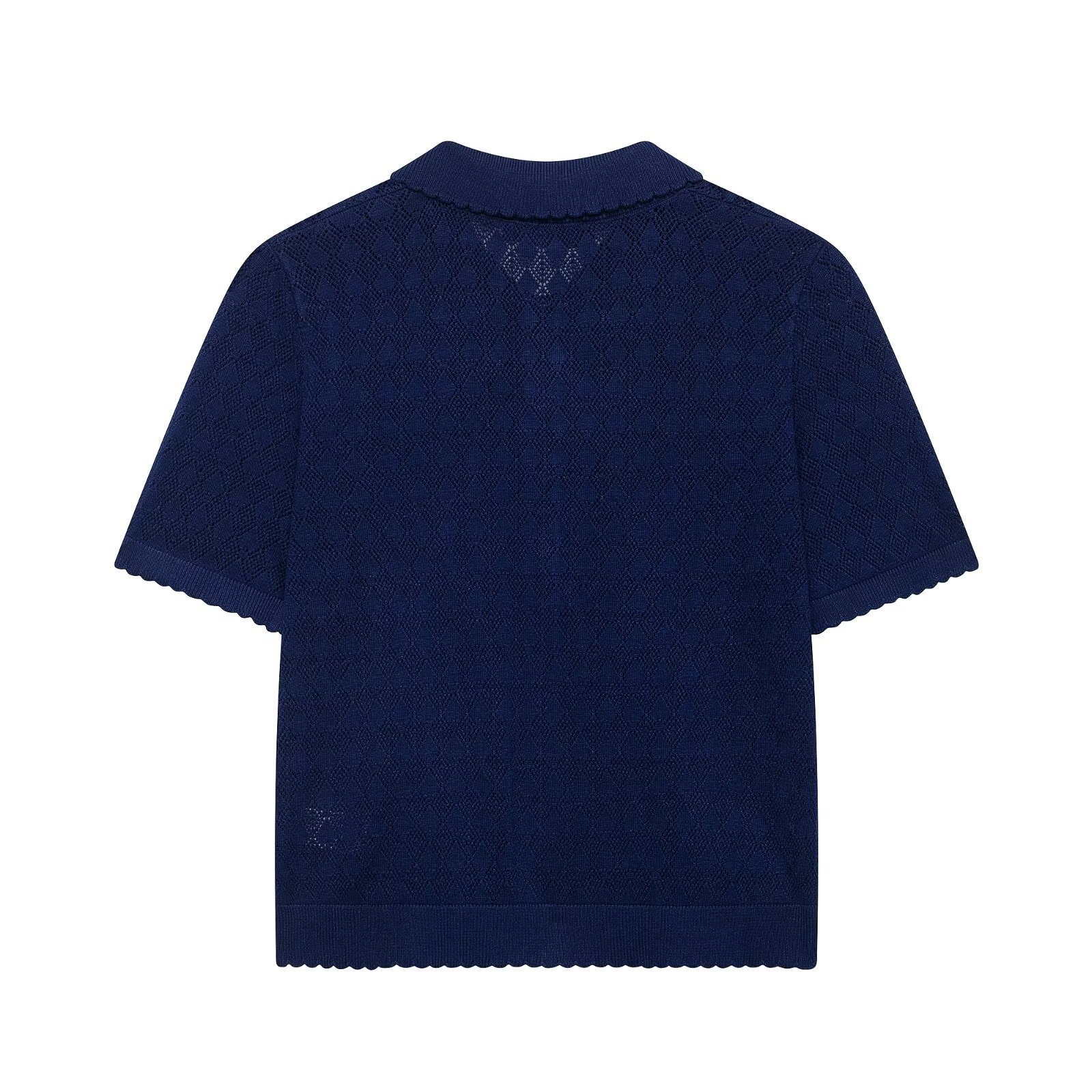 Cardigan polo da donna blu navy in maglia - Maniche corte con bottoni