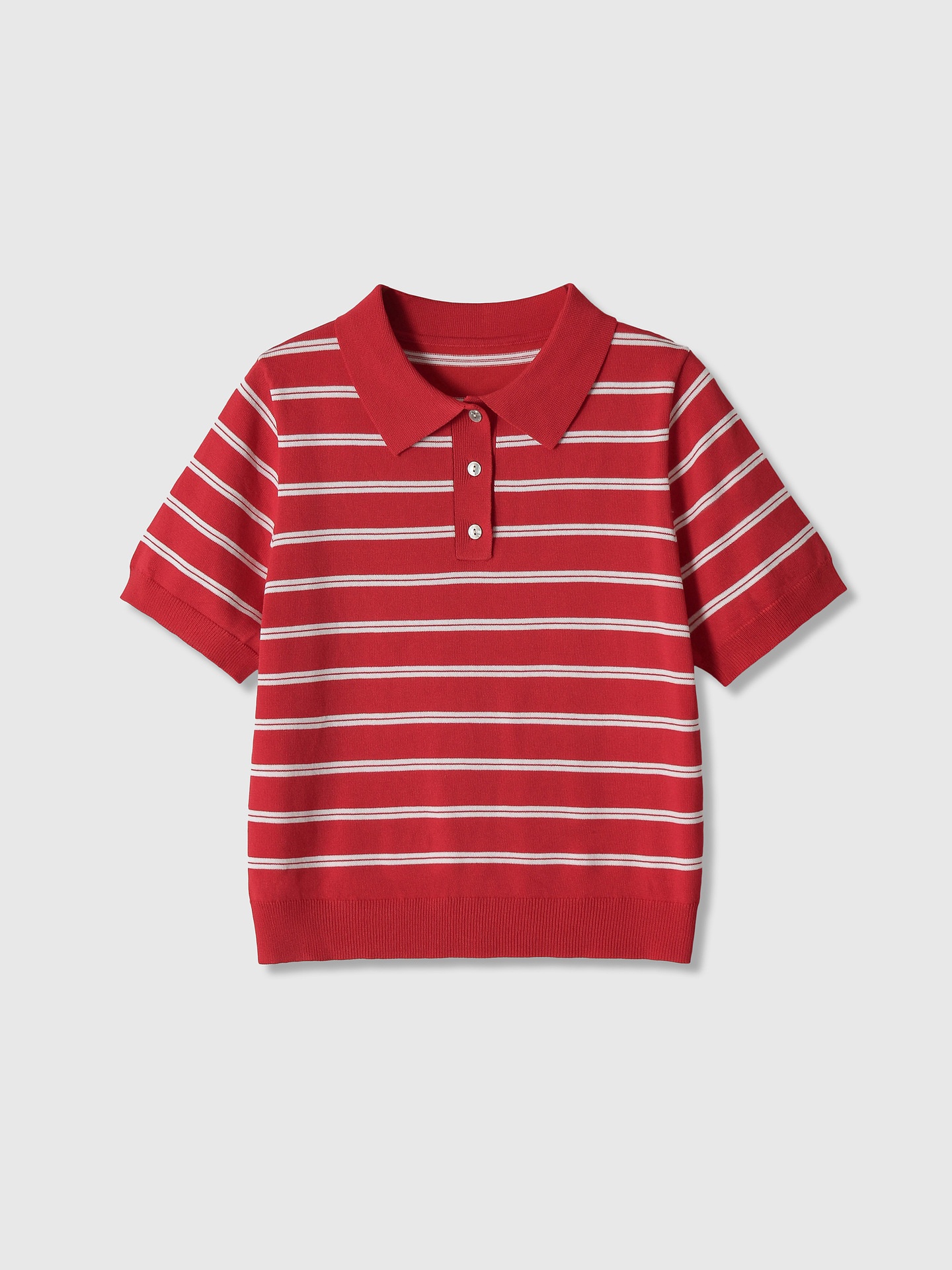 Polo da donna a righe in maglia - Top casual a maniche corte