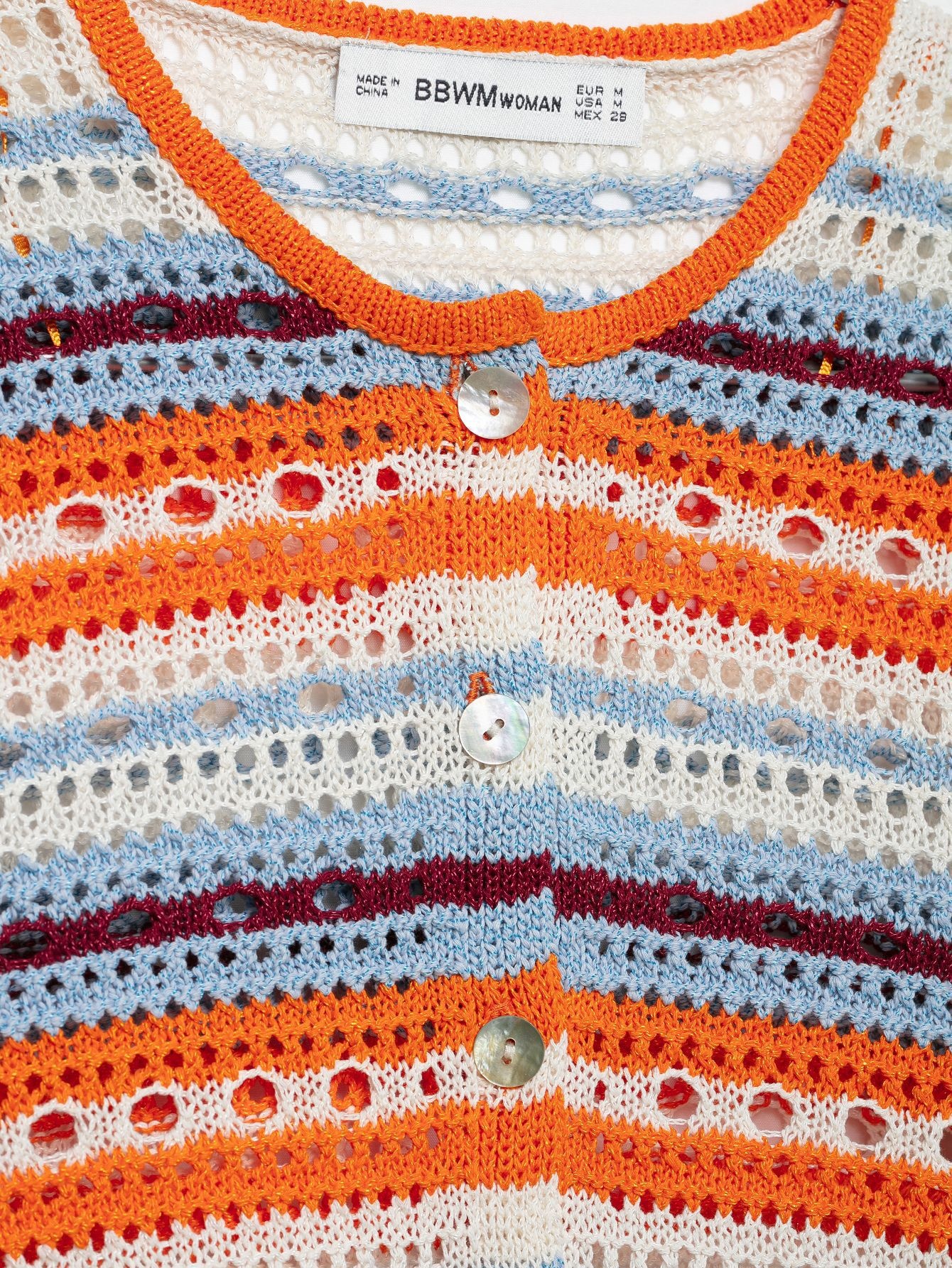 Cardigan a righe all'uncinetto - Maglione a maglia aperta con abbottonatura frontale