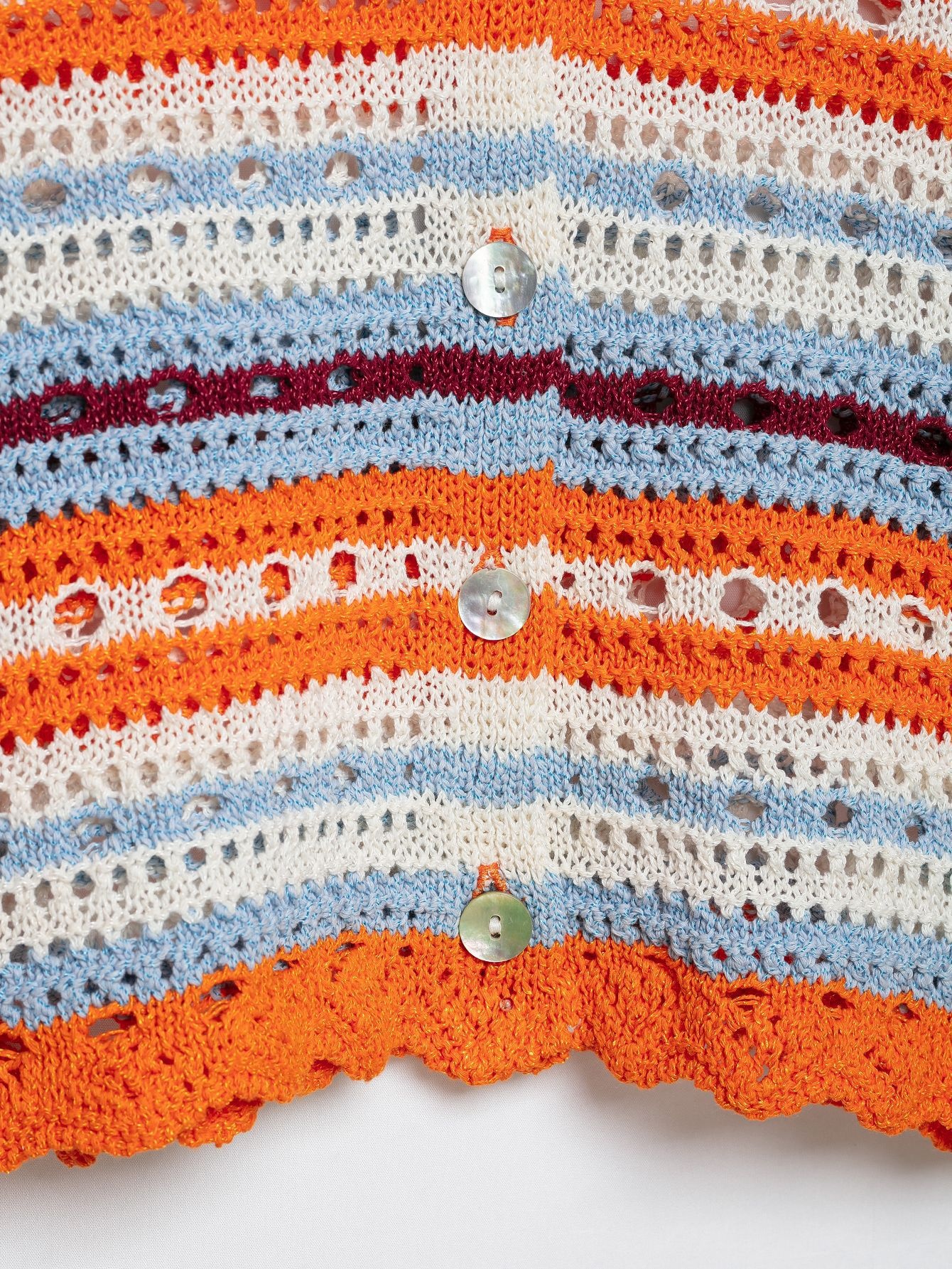 Cardigan a righe all'uncinetto - Maglione a maglia aperta con abbottonatura frontale