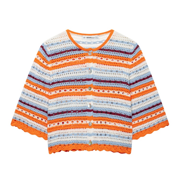 Cardigan a righe all'uncinetto - Maglione a maglia aperta con abbottonatura frontale