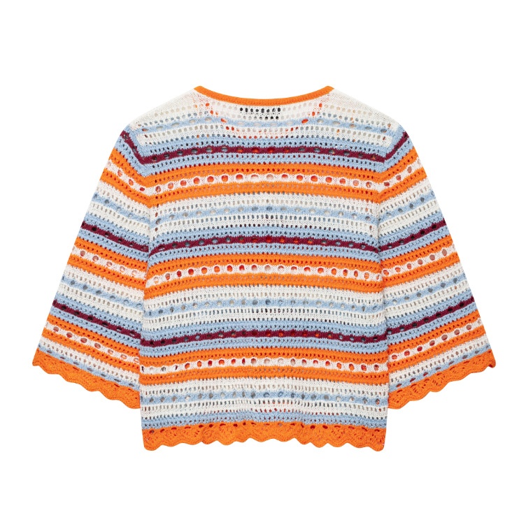 Cardigan a righe all'uncinetto - Maglione a maglia aperta con abbottonatura frontale