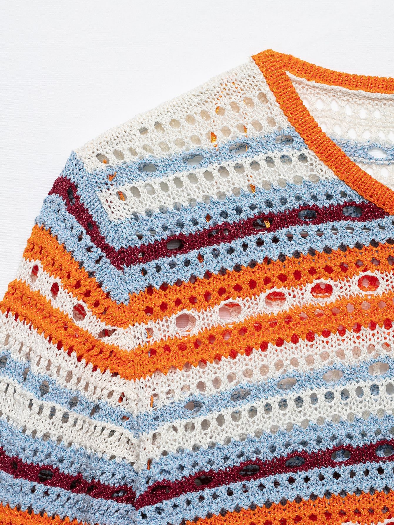 Cardigan a righe all'uncinetto - Maglione a maglia aperta con abbottonatura frontale