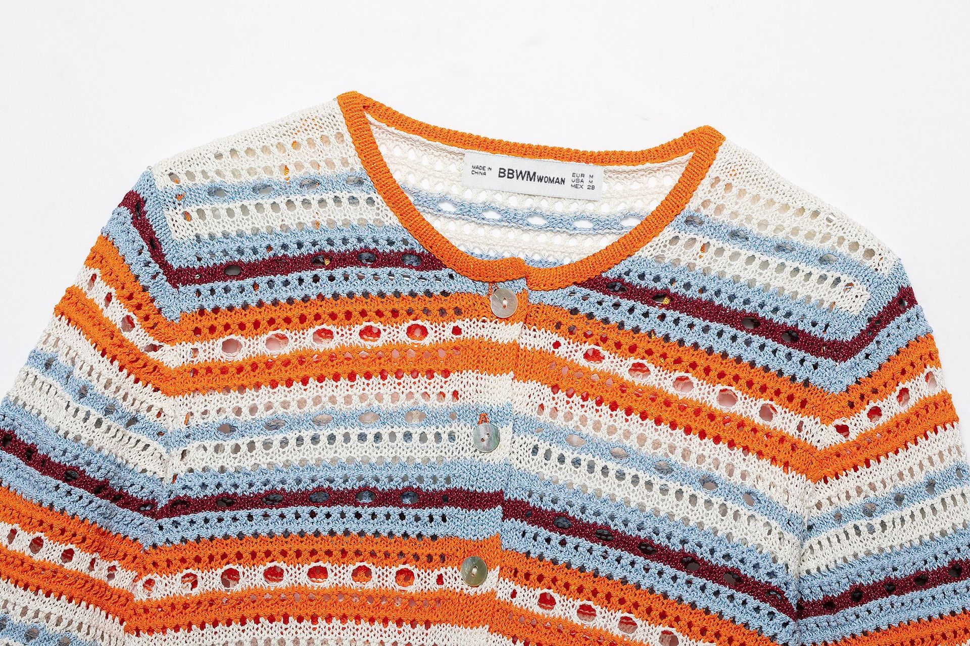Cardigan a righe all'uncinetto - Maglione a maglia aperta con abbottonatura frontale
