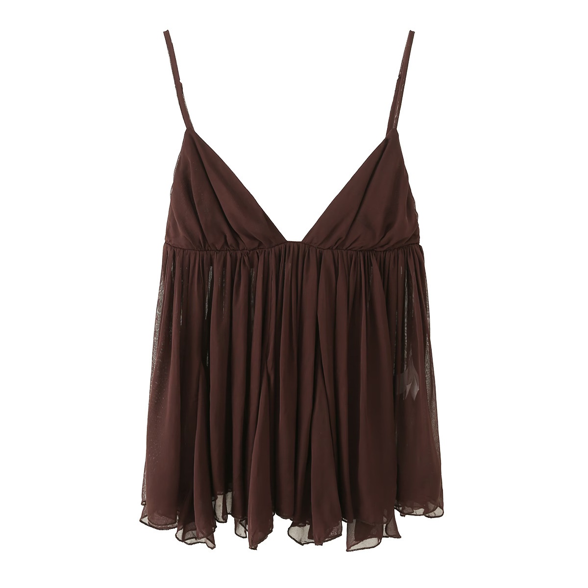Top babydoll a canotta in chiffon svolazzante con scollo a V e spalline sottili.