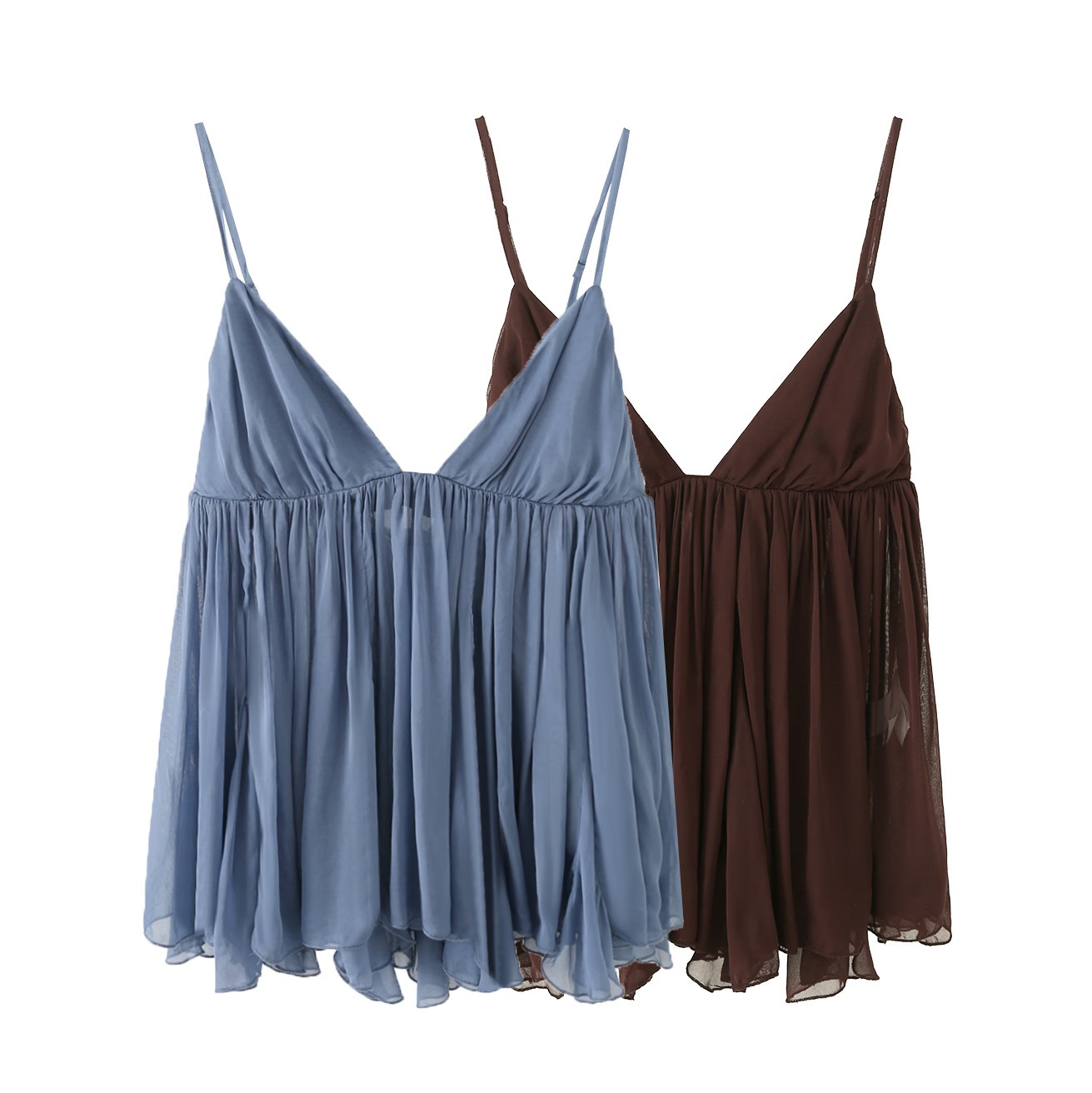 Top babydoll a canotta in chiffon svolazzante con scollo a V e spalline sottili.