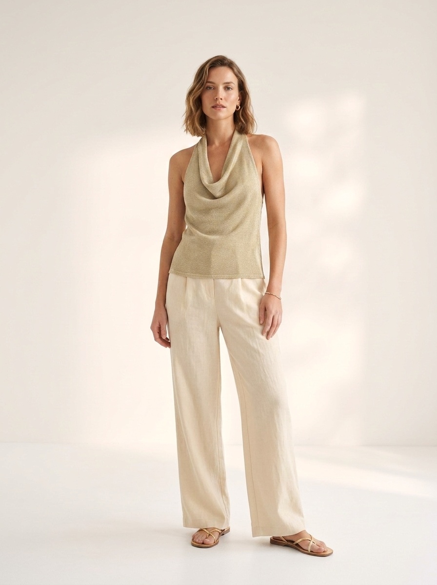 Top all'americana con scollo a cascata color oro scintillante - Elegante abito da festa
