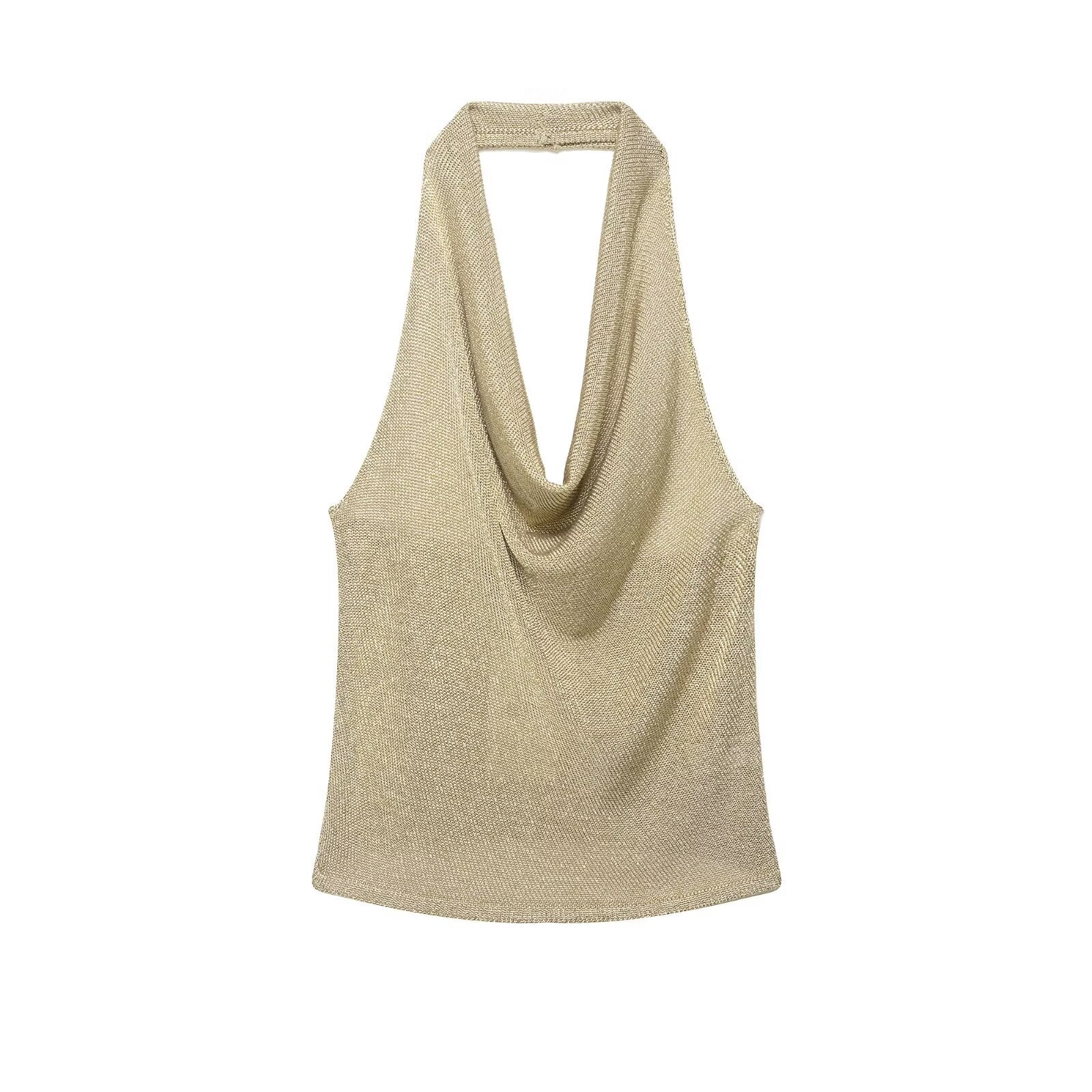 Top all'americana con scollo a cascata color oro scintillante - Elegante abito da festa