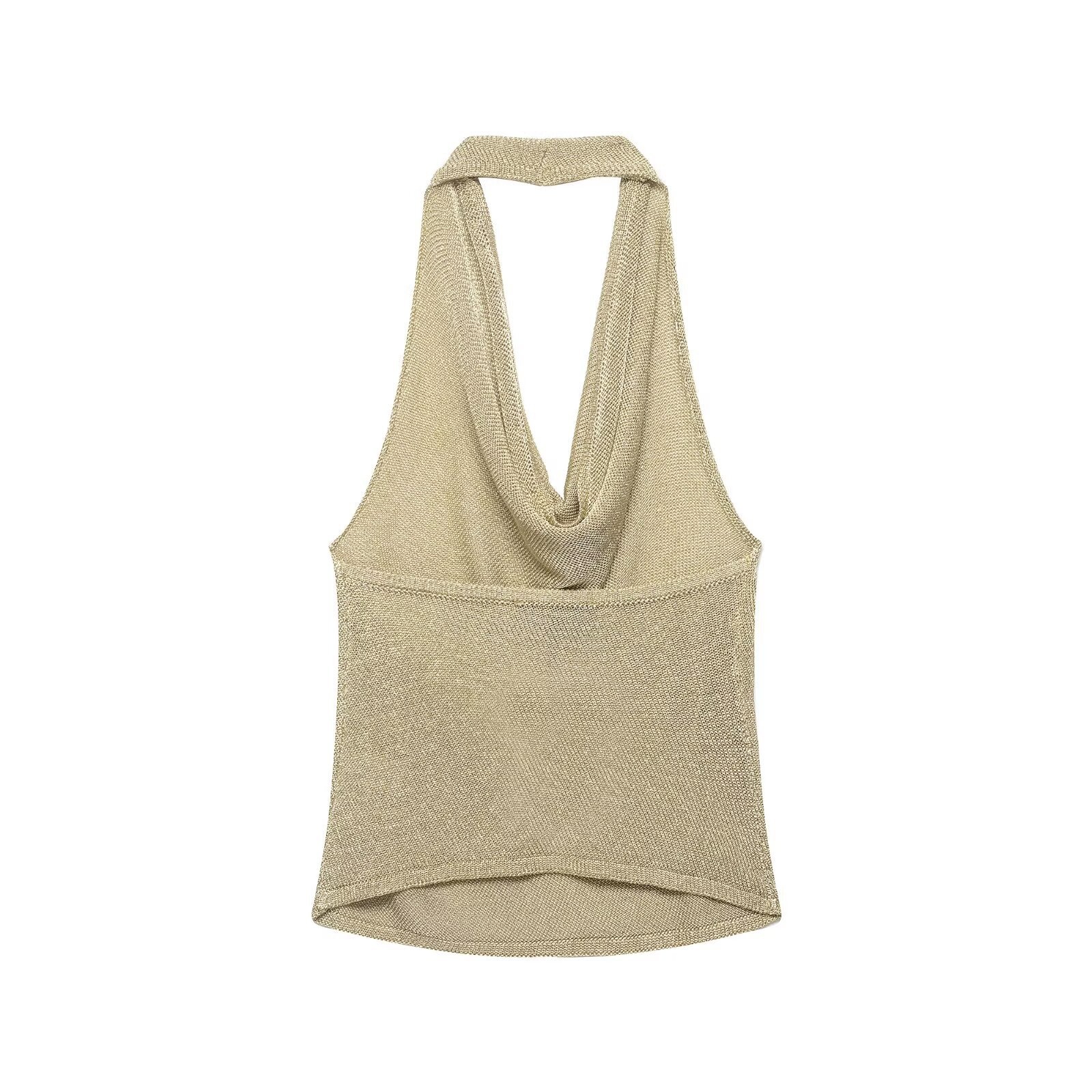 Top all'americana con scollo a cascata color oro scintillante - Elegante abito da festa
