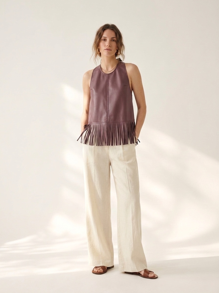 Top all'americana con frange in similpelle - Gilet senza maniche