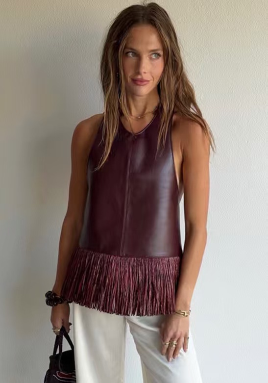 Top all'americana con frange in similpelle - Gilet senza maniche