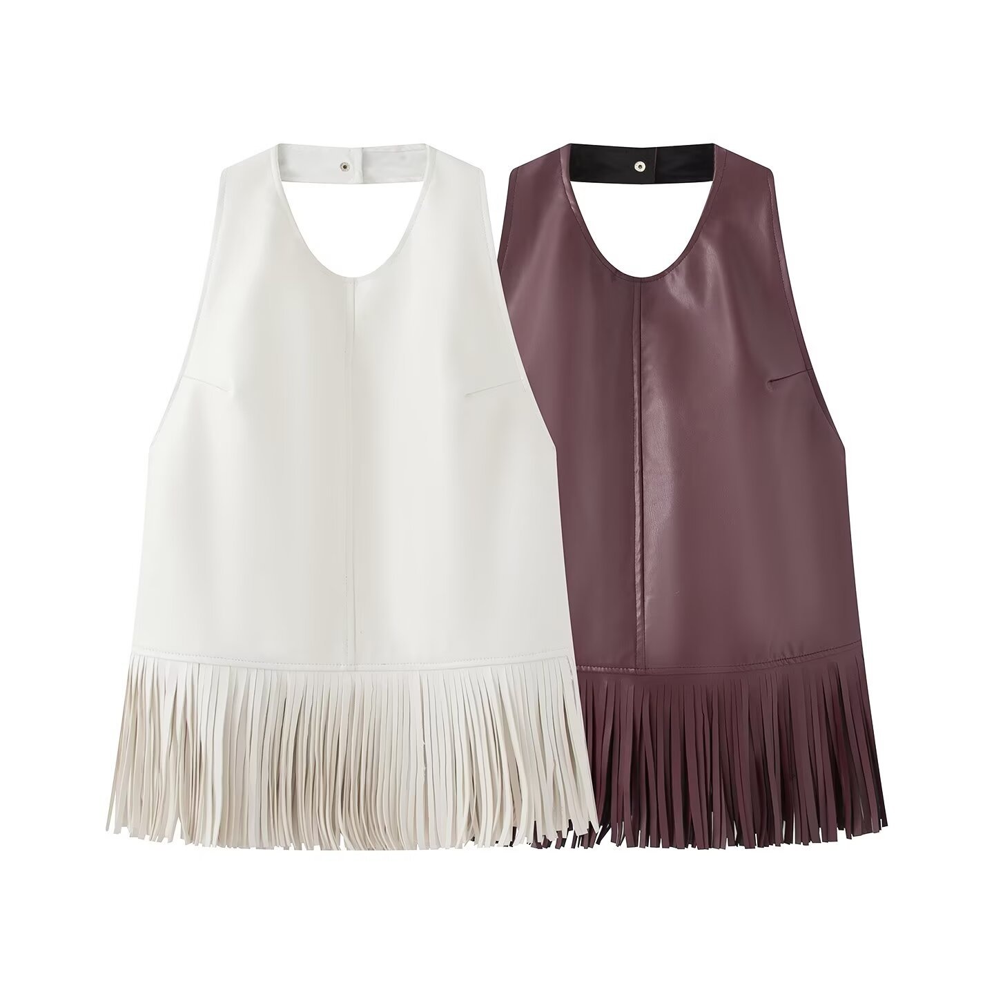 Top all'americana con frange in similpelle - Gilet senza maniche