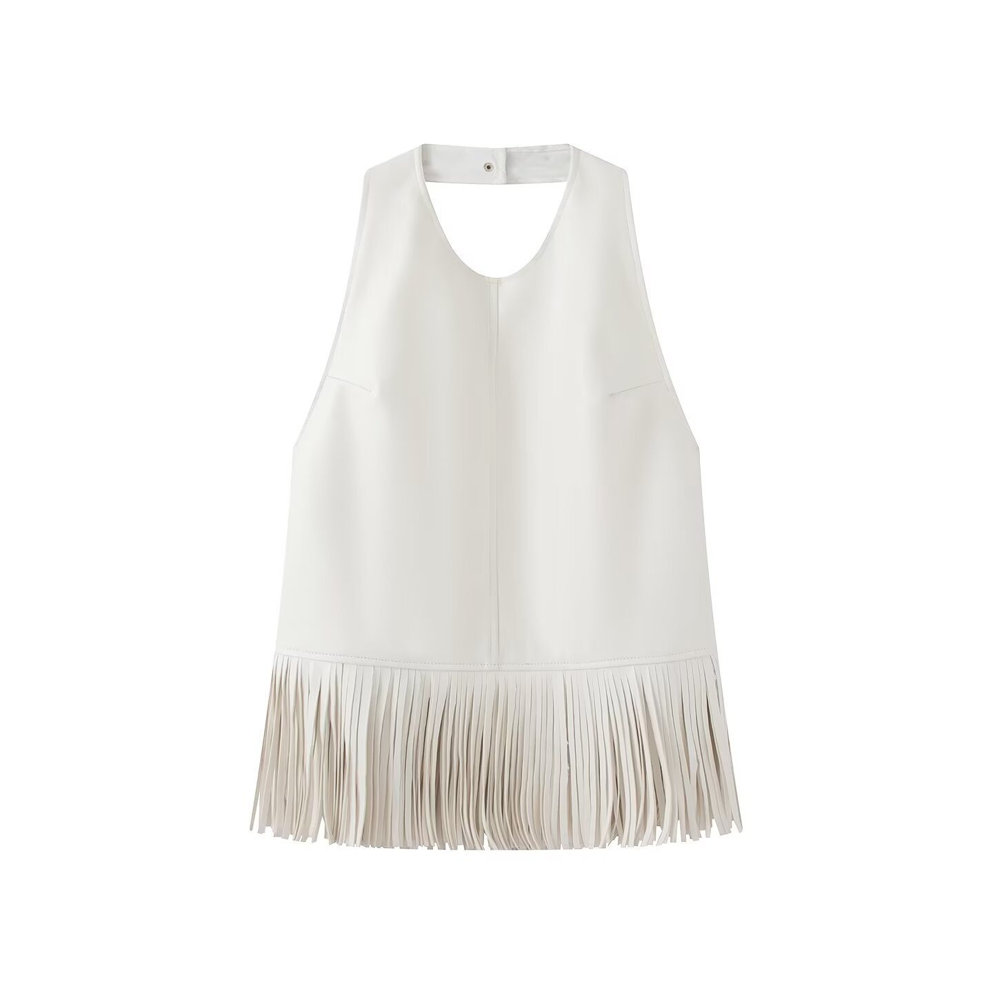 Top all'americana con frange in similpelle - Gilet senza maniche