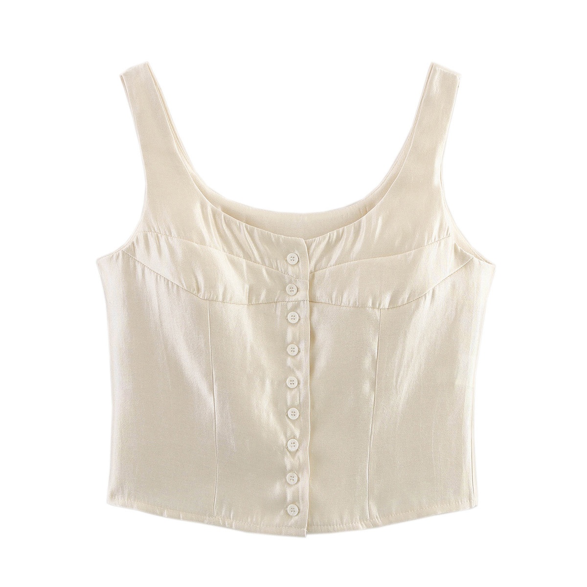 Elegante top a corsetto in raso con bottoni sul davanti - Camicetta chic senza maniche