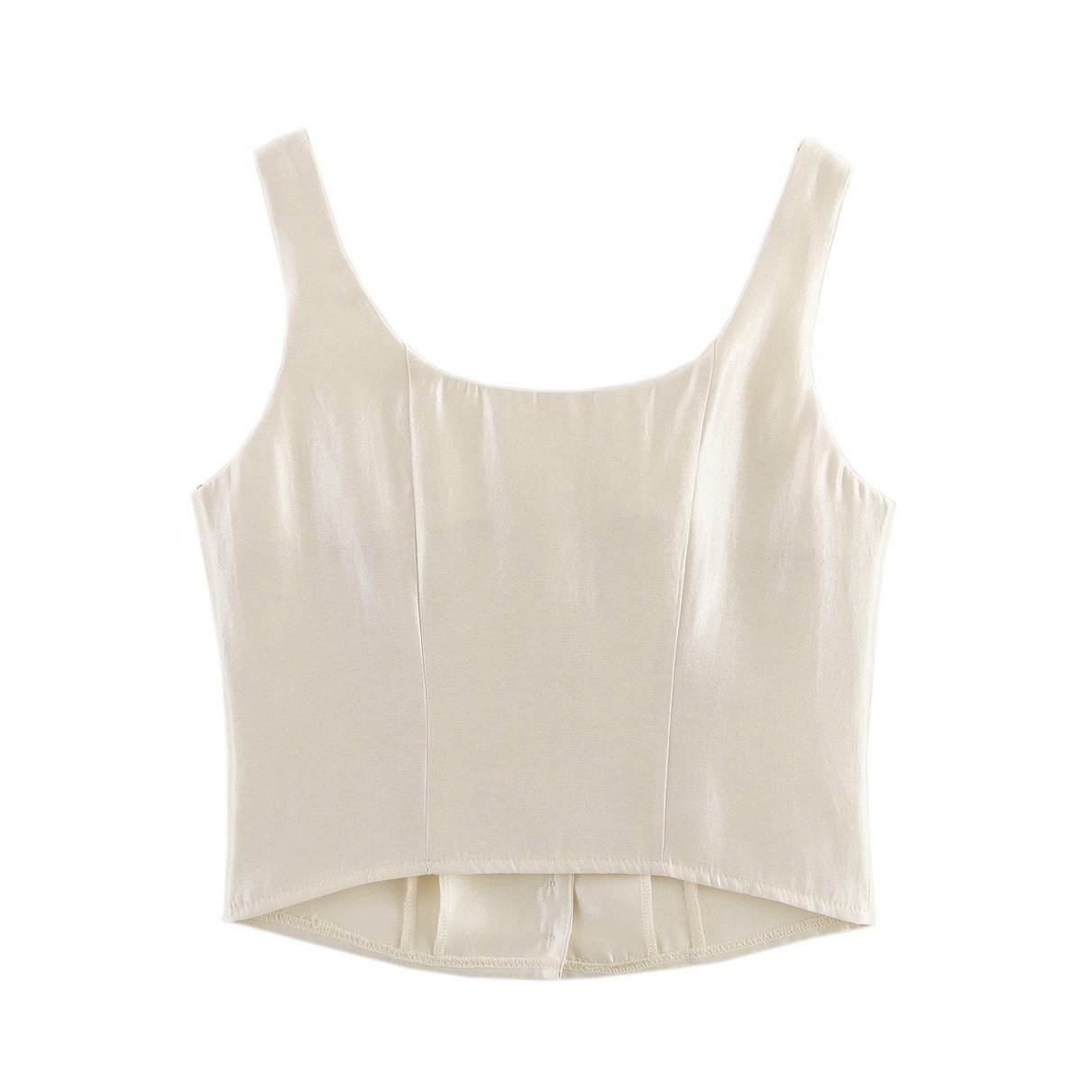 Elegante top a corsetto in raso con bottoni sul davanti - Camicetta chic senza maniche