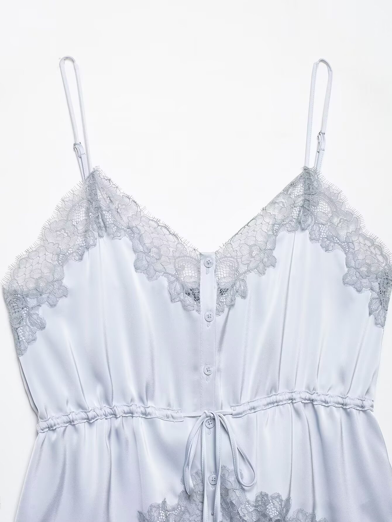Elegante top a canotta in raso e pizzo - Spalline regolabili e scollo a V